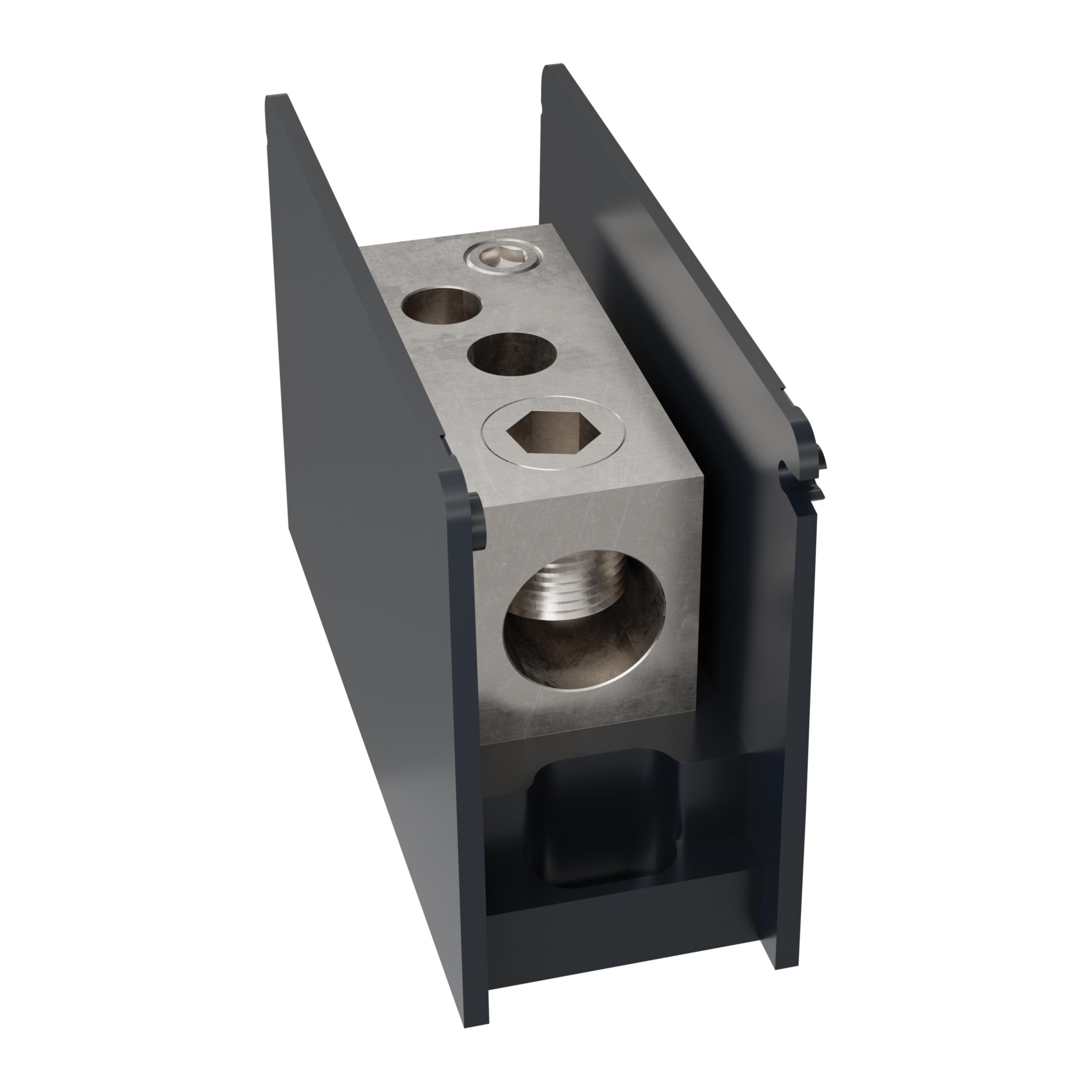 Product image for Open-Style PDB UL 1953 1000V 310A Tin-plated Aluminum - 380A 1-Pole 1 - 2 openings; 500-#4 --- 4/0-#6 Box to Box