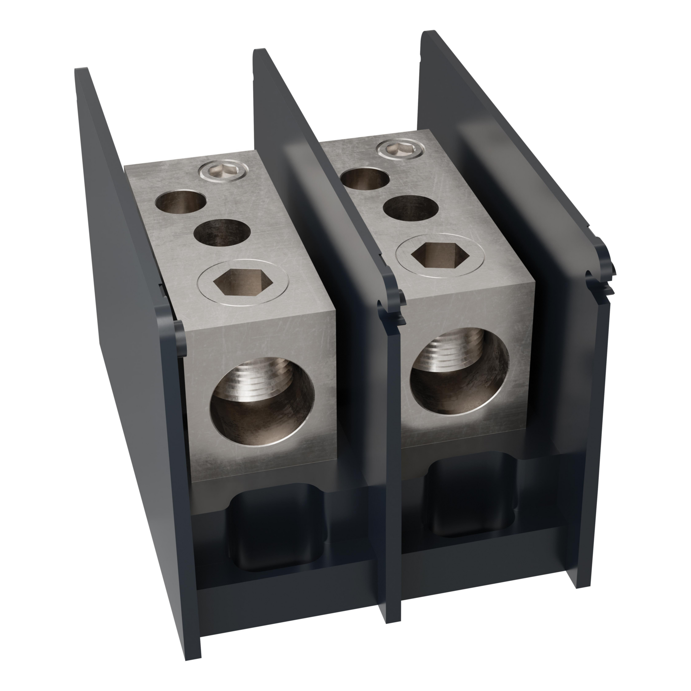 Product image for Open-Style PDB UL 1953 1000V 310A Tin-plated Aluminum - 380A 2-Pole 1 - 2 openings; 500-#4 --- 4/0-#6 Box to Box