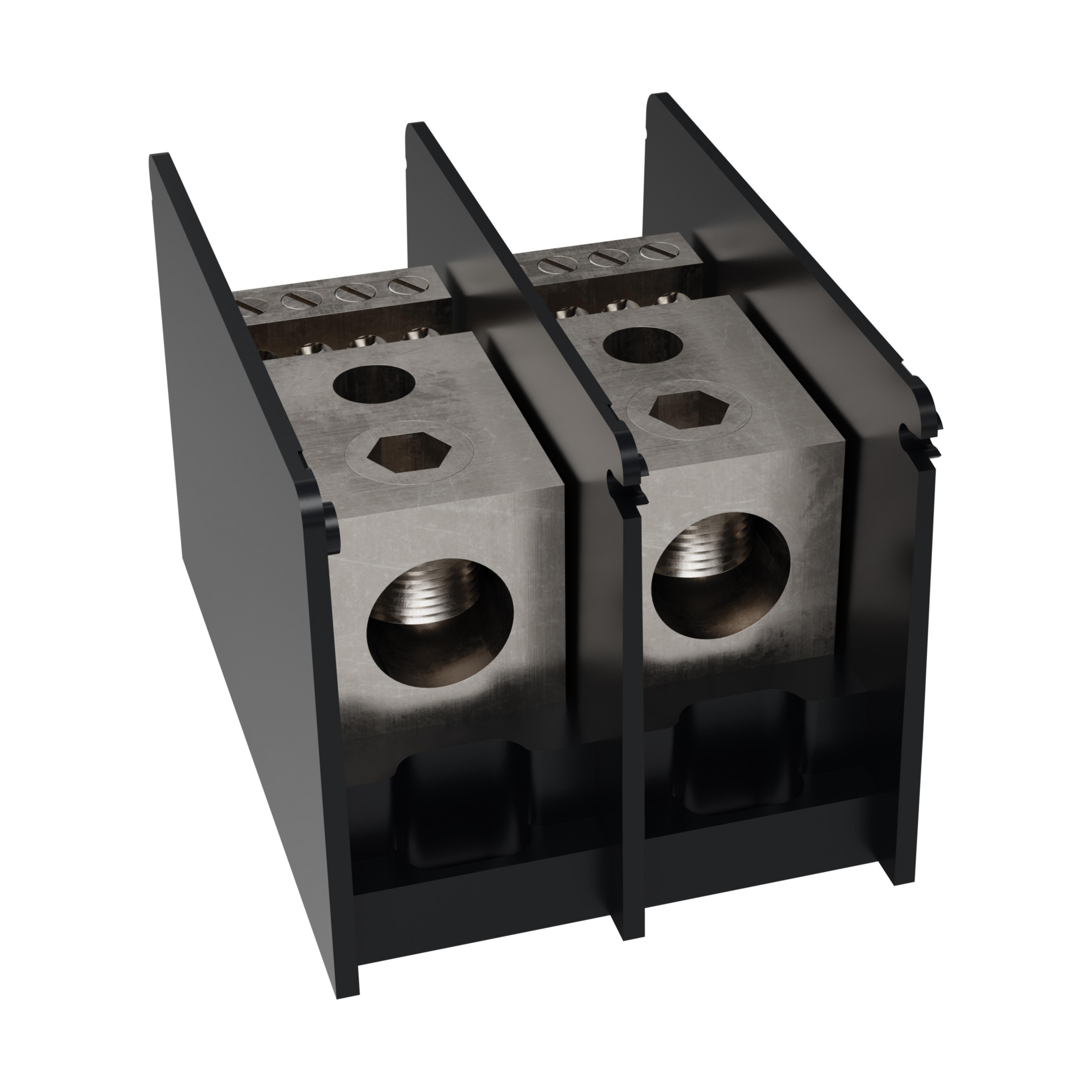 Product image for Open-Style PDB UL 1953 1000V 310A Tin-plated Aluminum - 380A 2-Pole 1 - 8 openings; 500-#4 --- #2-#14 Box to Box