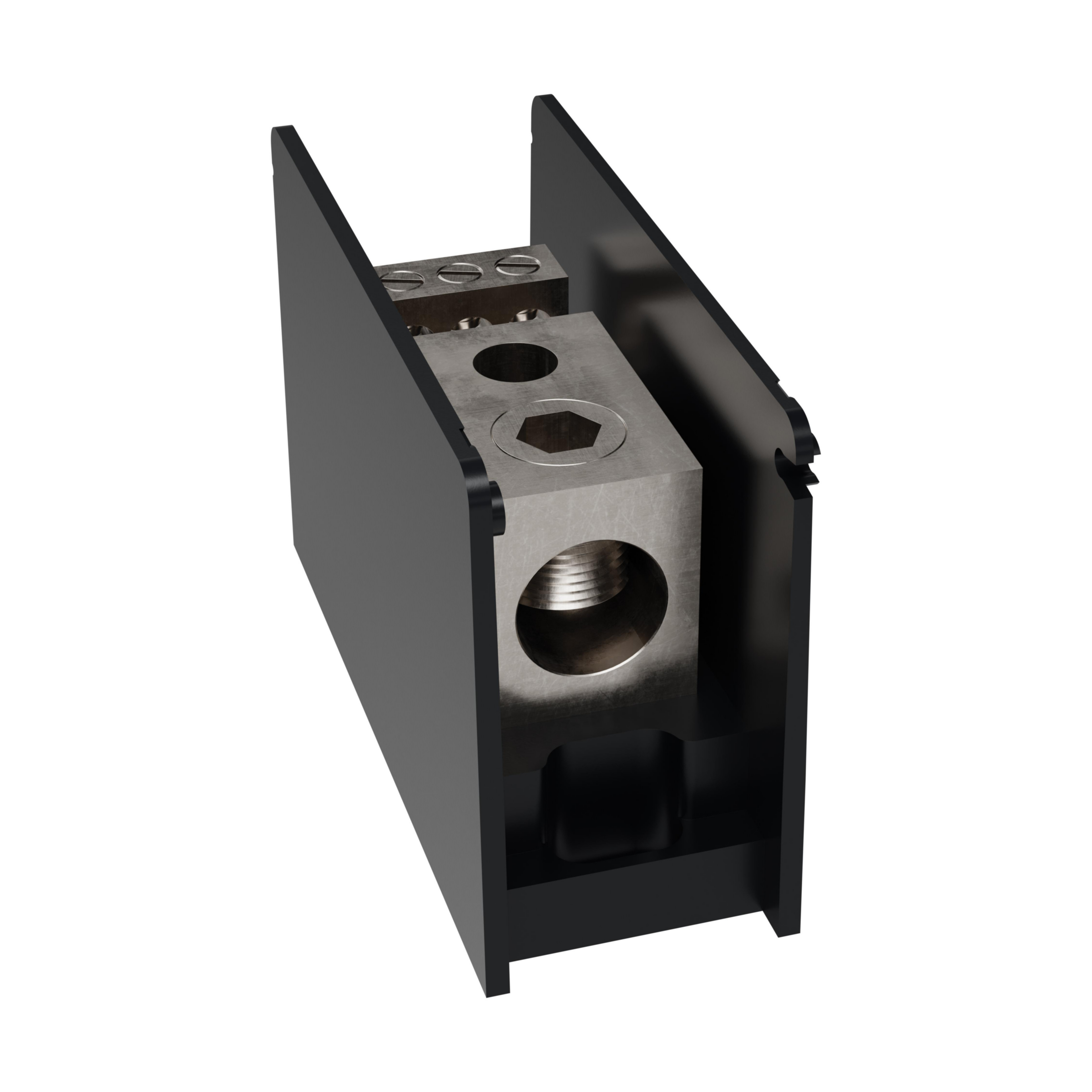 Product image for Open-Style PDB UL 1953 1000V 310A Tin-plated Aluminum - 380A 1-Pole 1 - 6 openings; 500-#4 --- #2-#14 Box to Box