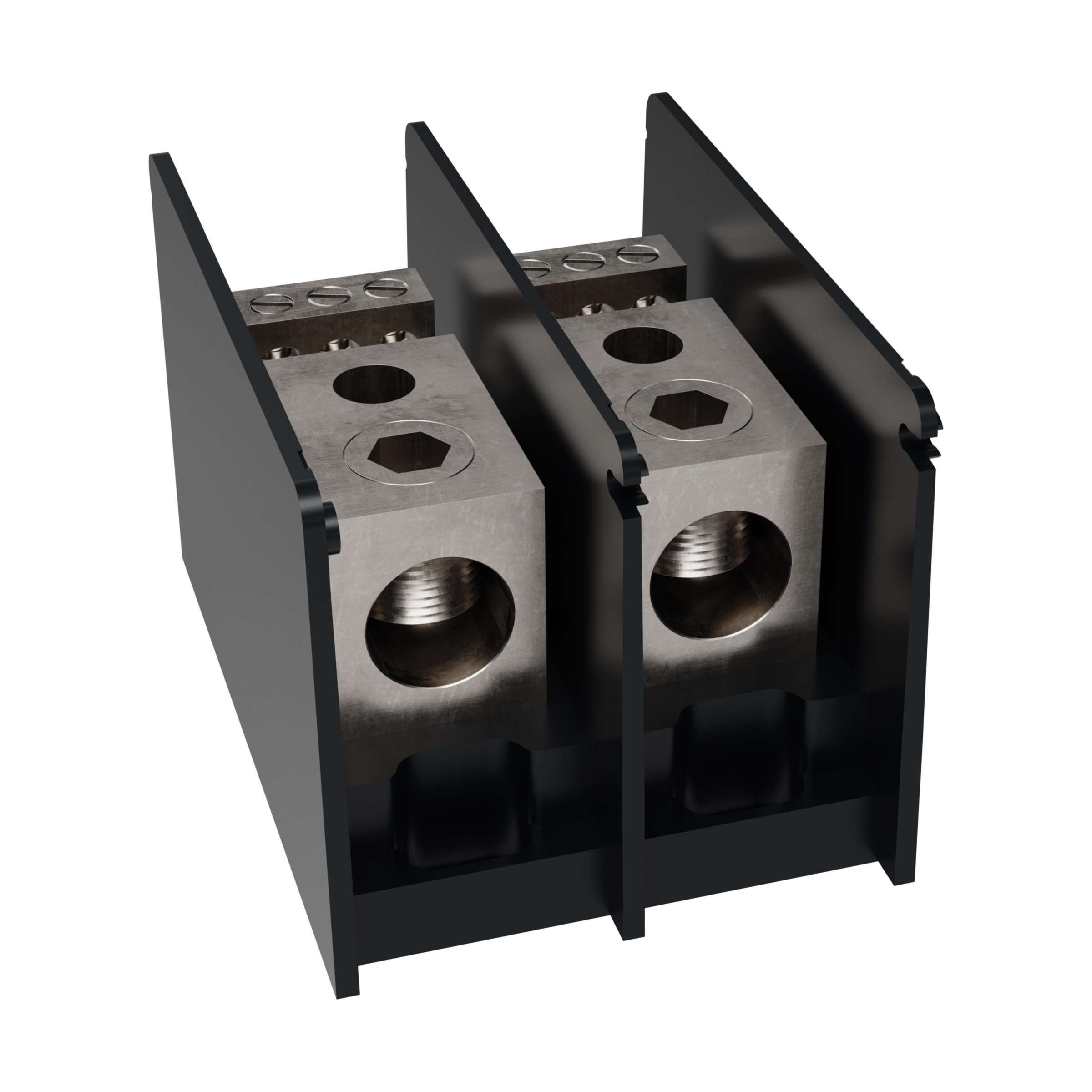 Product image for Open-Style PDB UL 1953 1000V 310A Tin-plated Aluminum - 380A 2-Pole 1 - 6 openings; 500-#4 --- #2-#14 Box to Box