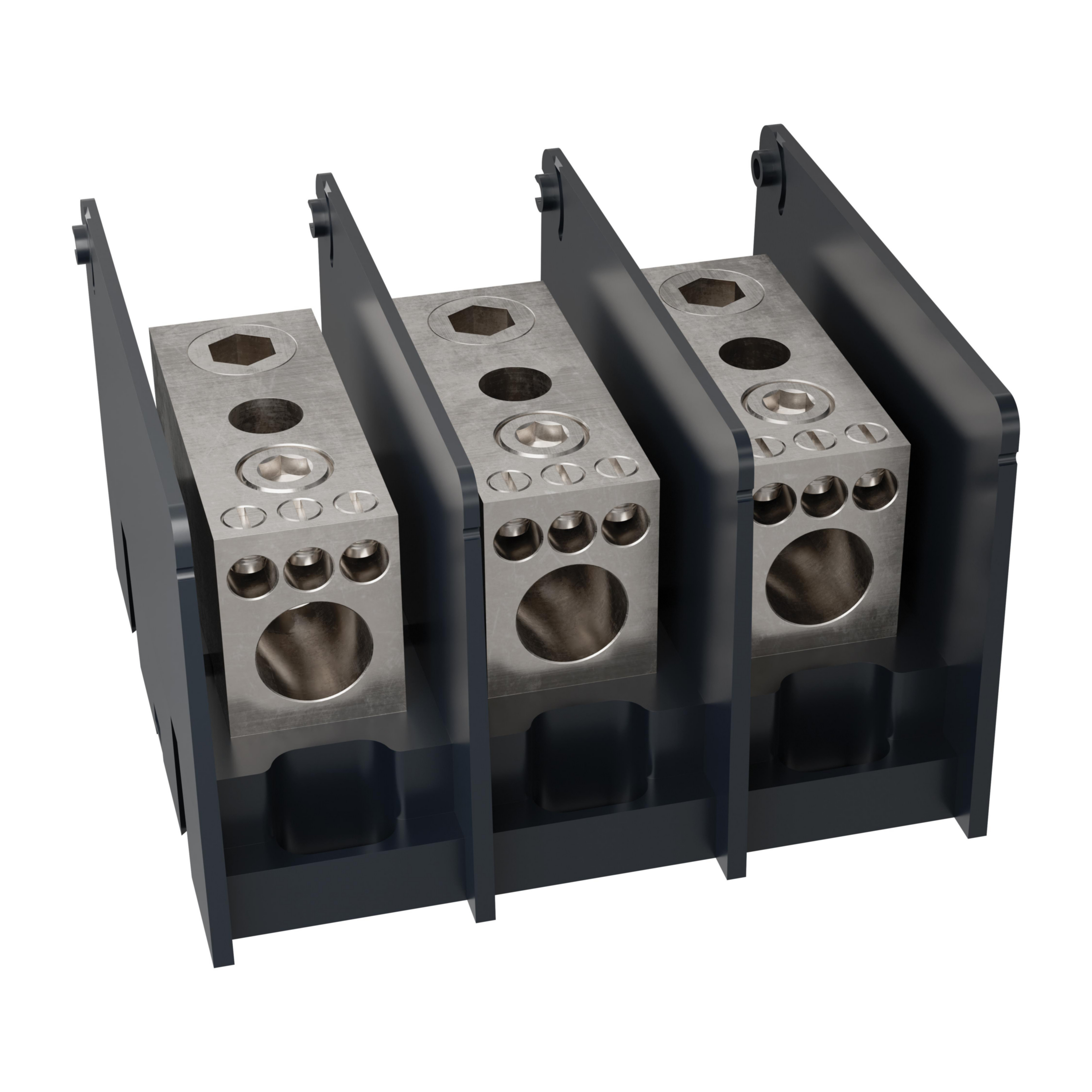Product image for Open-Style PDB UL 1953 1000V 310A Tin-plated Aluminum - 380A 3-Pole 1 - 4 openings; 500-#4 --- 350-#6-#2-#14 Box to Box