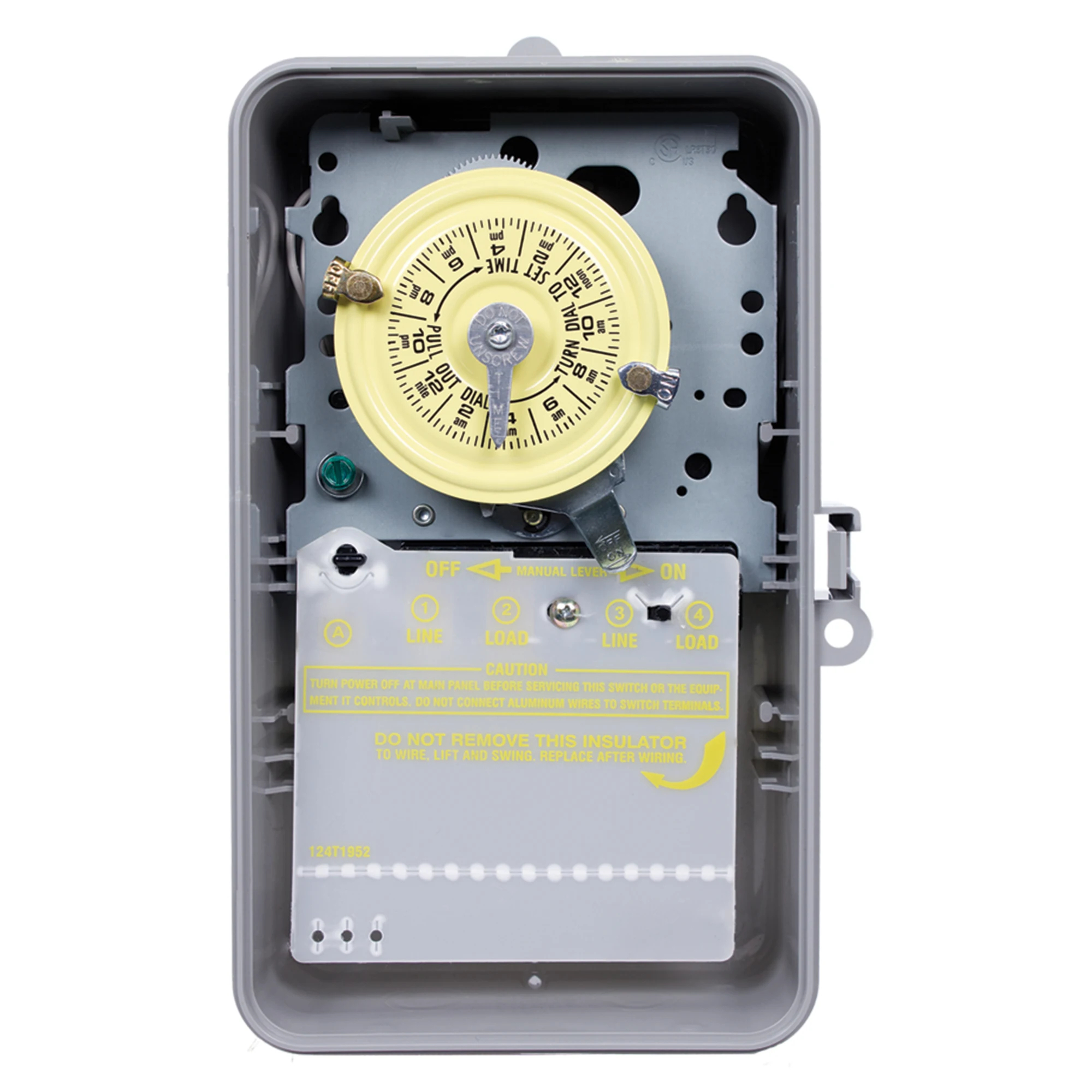 Product image for 24-HOUR MECHANICAL TIME SWITCH, 120 VAC, 60HZ, SPST, INDOOR/OUTDOOR PLASTIC ENCLOSURE, 1 HOUR INTERVAL