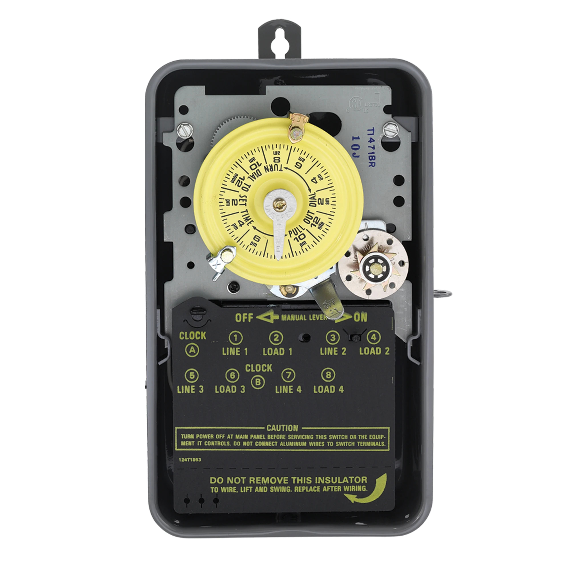 Product image for 24-HOUR MECHANICAL TIME SWITCH WITH SKIP-A-DAY, 120 VAC, 60HZ, 4-SPST, OUTDOOR METAL ENCLOSURE, 1 HOUR INTERVAL