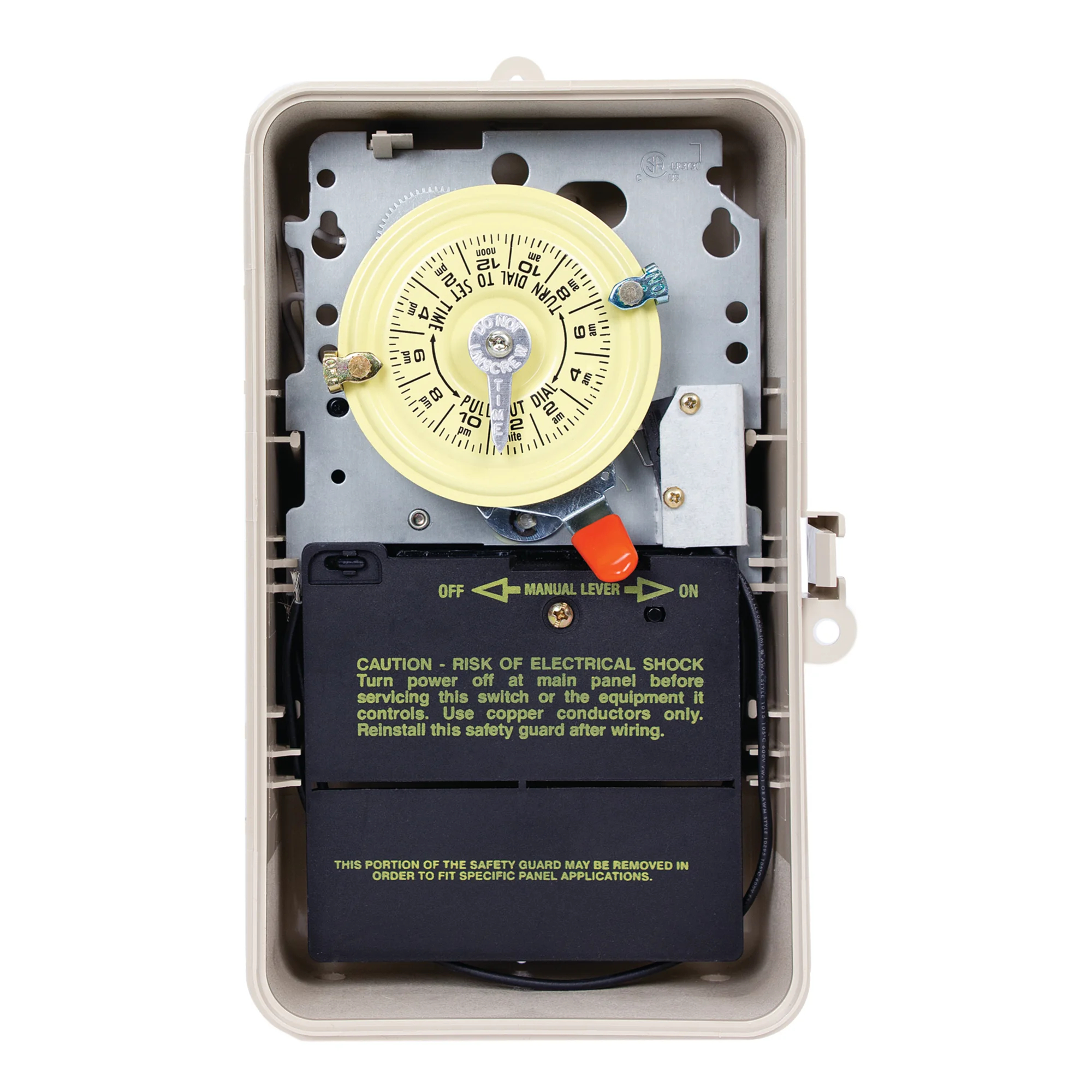 Product image for 24-HOUR 120V MECHANICAL TIME SWITCH, SPST, POOL HEATER PROTECTION, TYPE 3R PLASTIC ENCLOSURE