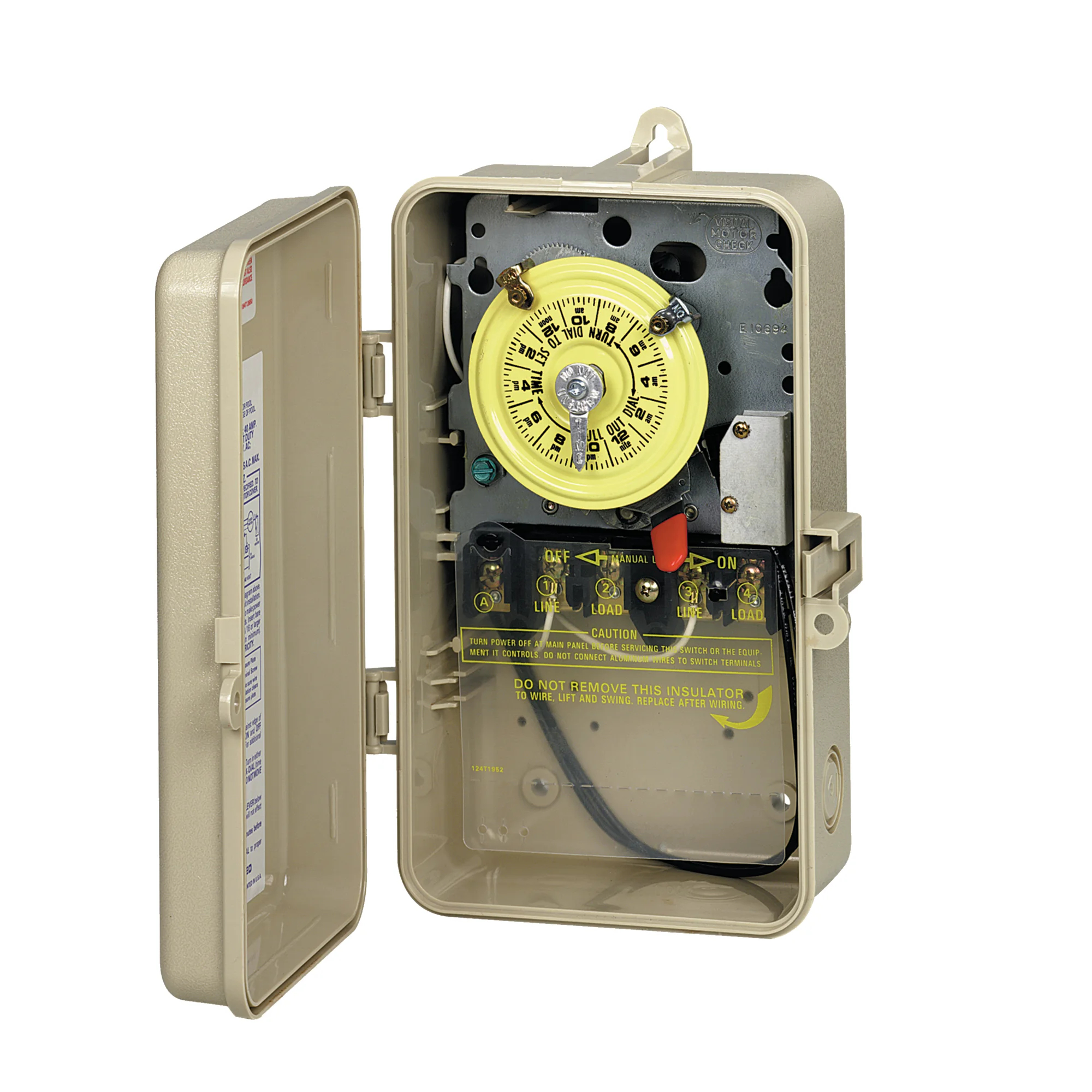 Product image for INTERMATIC T104P201 TIMER 24HR DPST 208V- 277V NEMA3R PLASTIC CASE WITH SPDT HEATER CUTOFF SWITCH BEIGE
