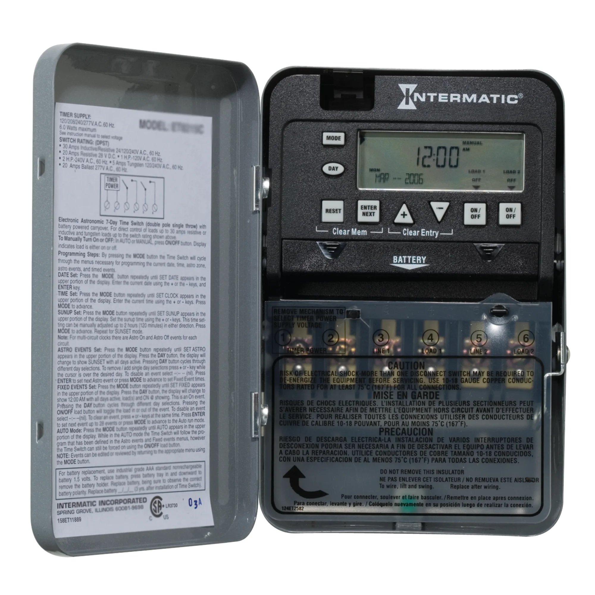 Product image for INTERMATIC ET1725C TIMER 30A SPST 7DAY ELECTRONIC 120V 277V 2CIRCUIT