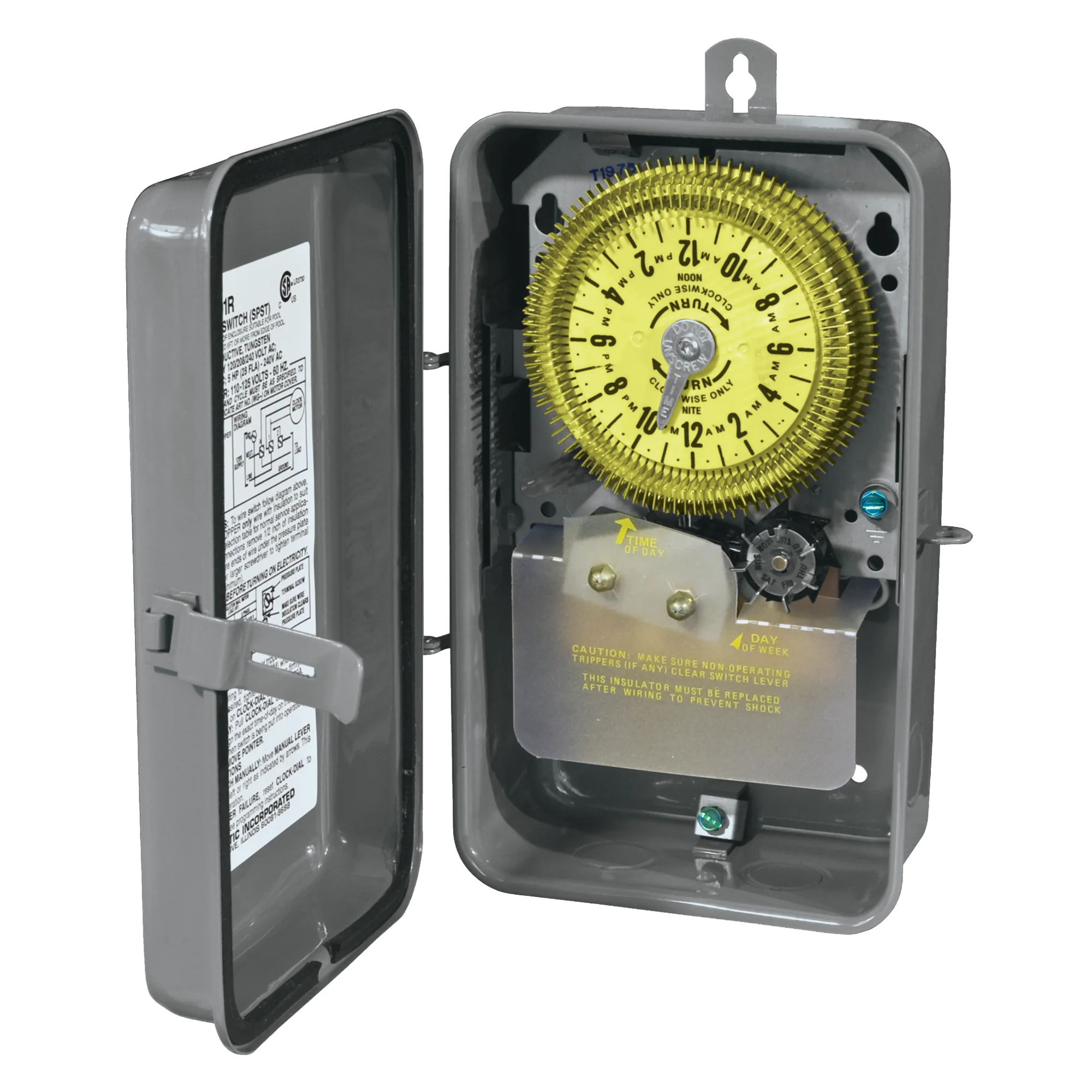 Product image for 24-HOUR MECHANICAL TIME SWITCH WITH SKIP-A-DAY, 208-277 VAC, 60HZ, SPDT, OUTDOOR METAL ENCLOSURE, 15 MINUTE INTERVAL