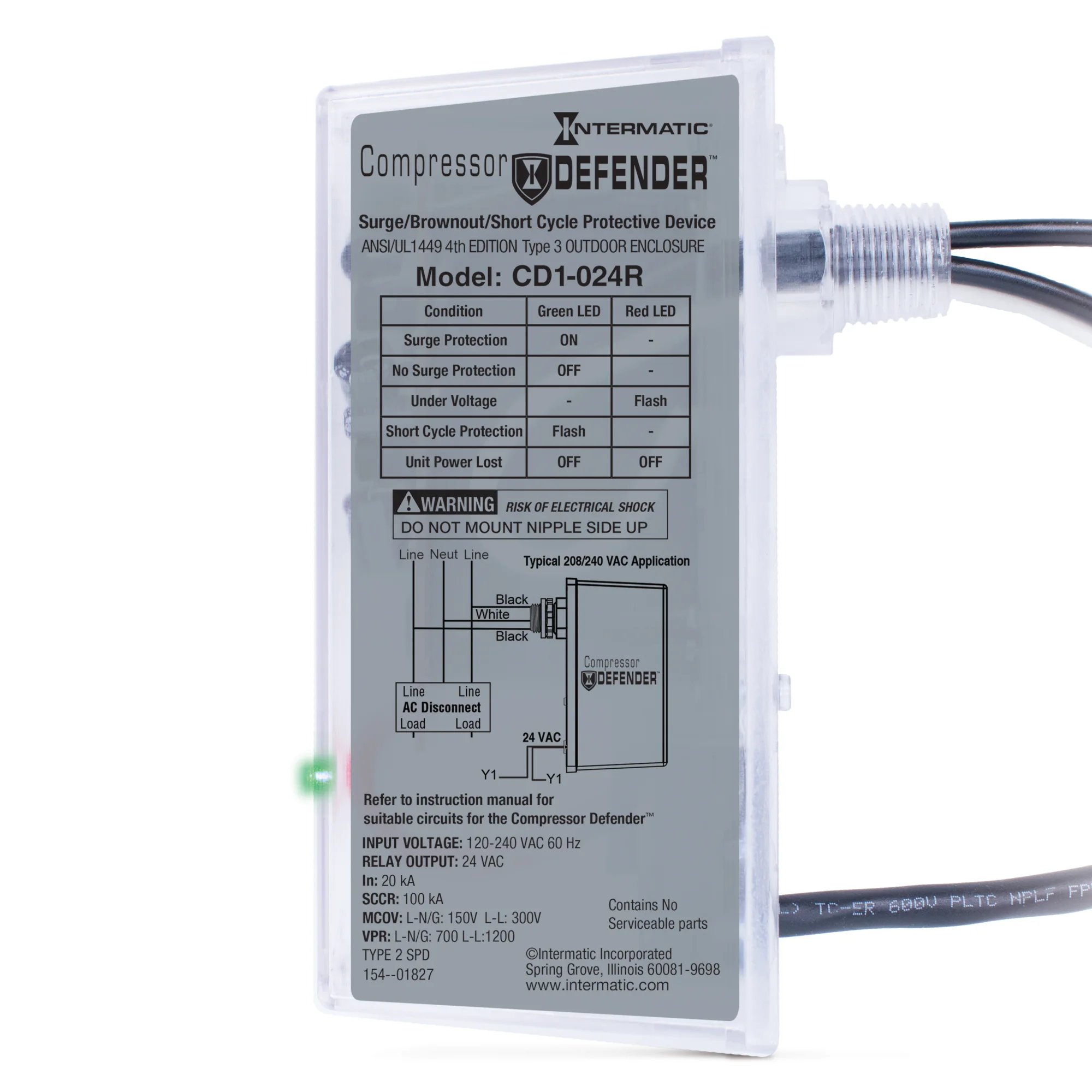 Product image for SURGE PROTECTIVE DEVICE WITH UNDERVOLTAGE PROTECTION, 3-MODE, 120-240 VAC 1PH, TYPE 2