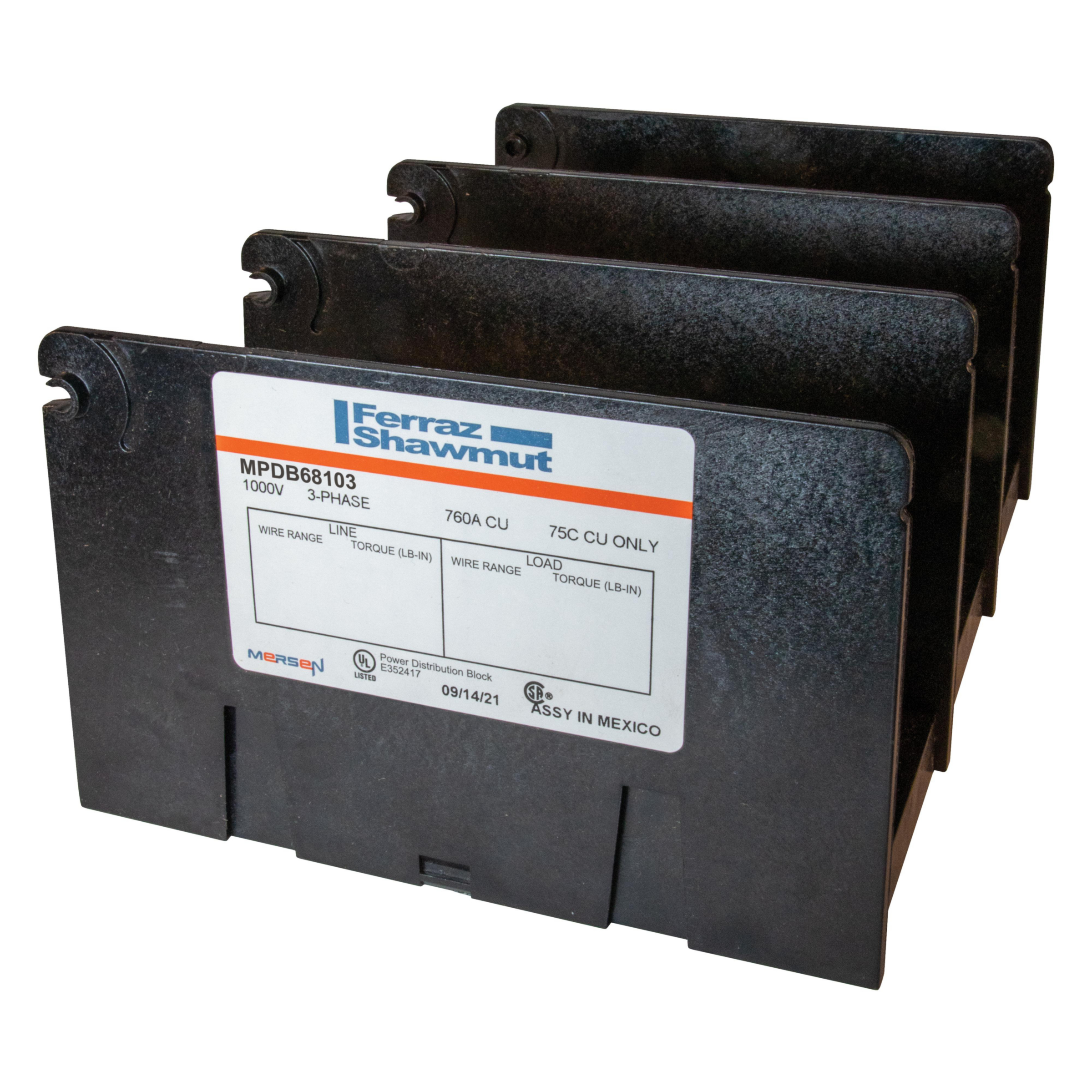 Product image for Open-Style PDB UL 1953 1000V Tin-plated Copper - 760A 3-Pole 2 - 6 openings; 500-#4 --- 2/0-#14 Box to Box