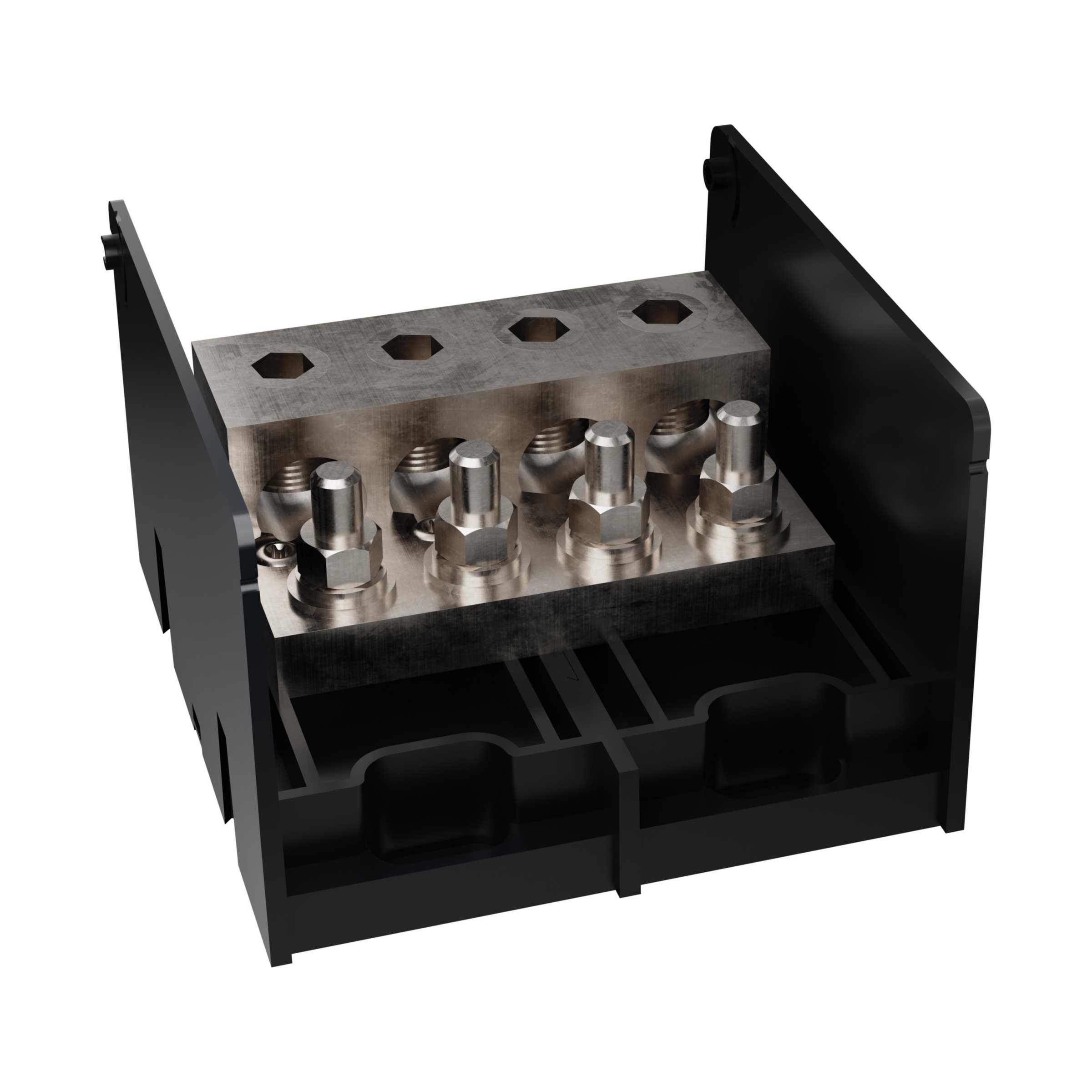 Product image for Open-Style PDB UL 1953 1000V 1240A Tin-plated Aluminum - 1520A 1-Pole 4 - 4 openings; 3/8-16 x 1 --- 3/8-16 x 1 Stud to Stud