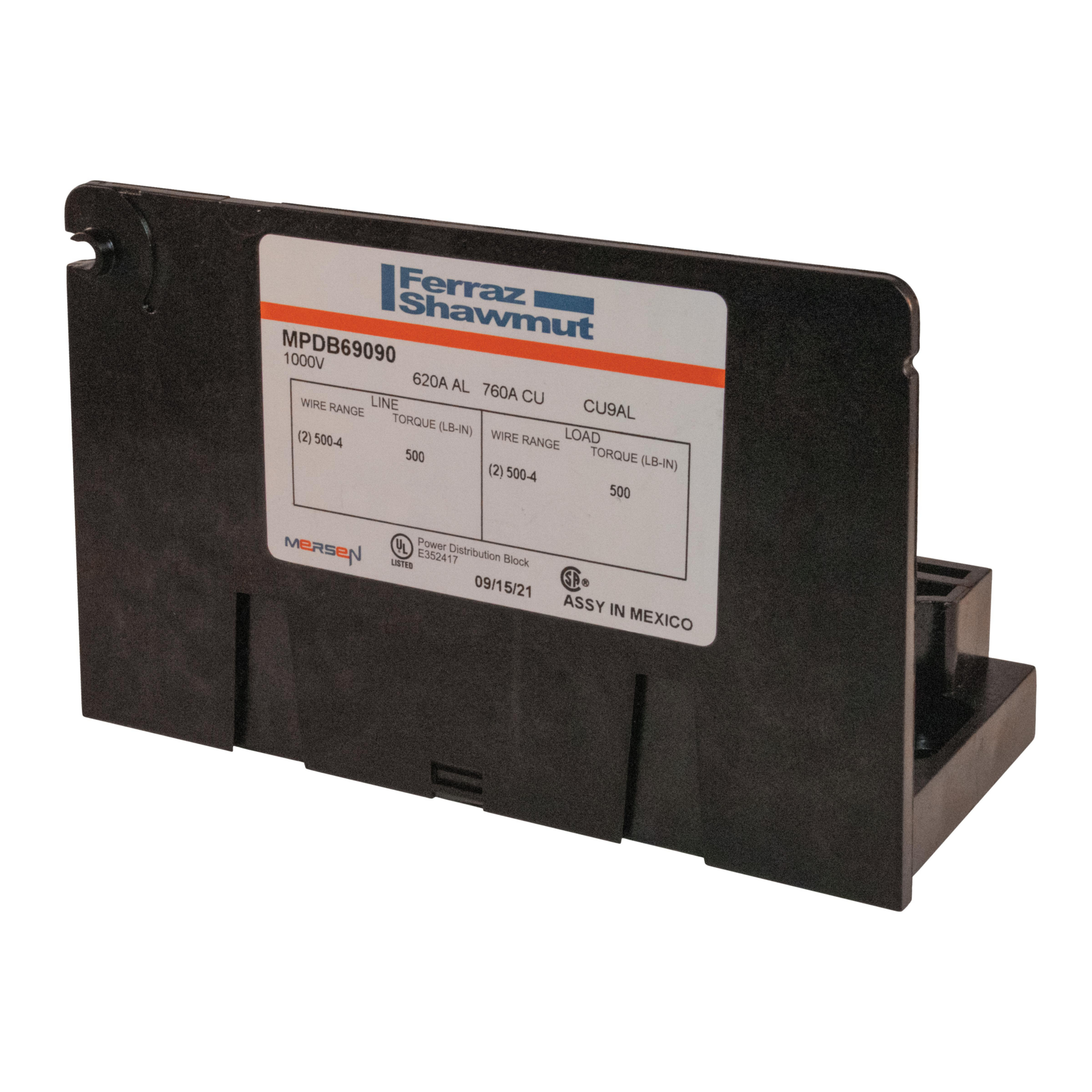 Product image for Open-Style PDB UL 1953 1000V 620A Tin-plated Aluminum - 760A Adder 2 - 2 openings; 500-#4 --- 500-#4 Box to Box