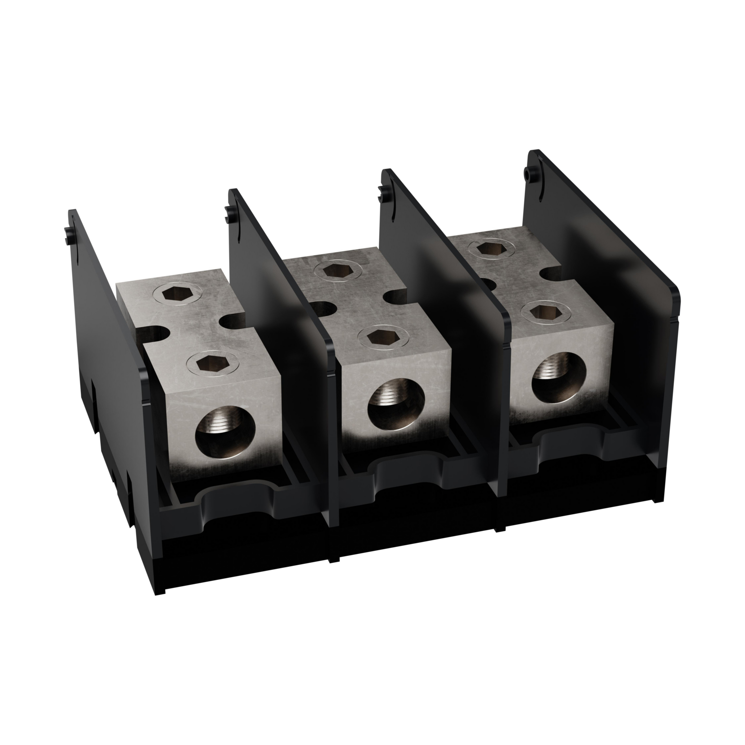 Product image for Open-Style PDB UL 1953 1000V 270A Tin-plated Aluminum - 350A 3-Pole 1 - 1 openings; 500-#4 --- 500-#4 Box to Box