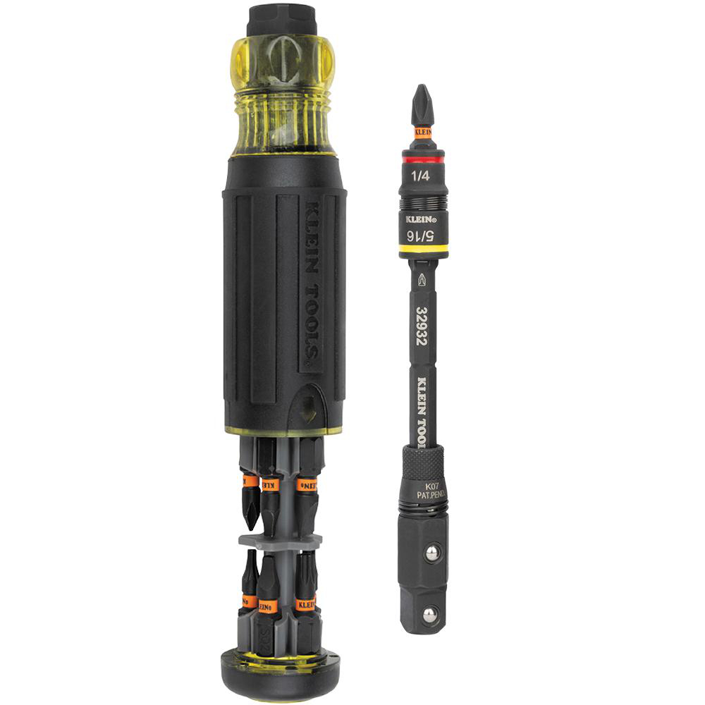 Product image for KLEIN 32516HD TOOL DRIVER KNECT 16-IN-1 IMPACT-RACTED HYBRID SCREW/NUT DRIVER 1/4 3/8 3/8SOCKET-ADAPT TORX PHILLIPS SQUARE SLOTTED BITS
