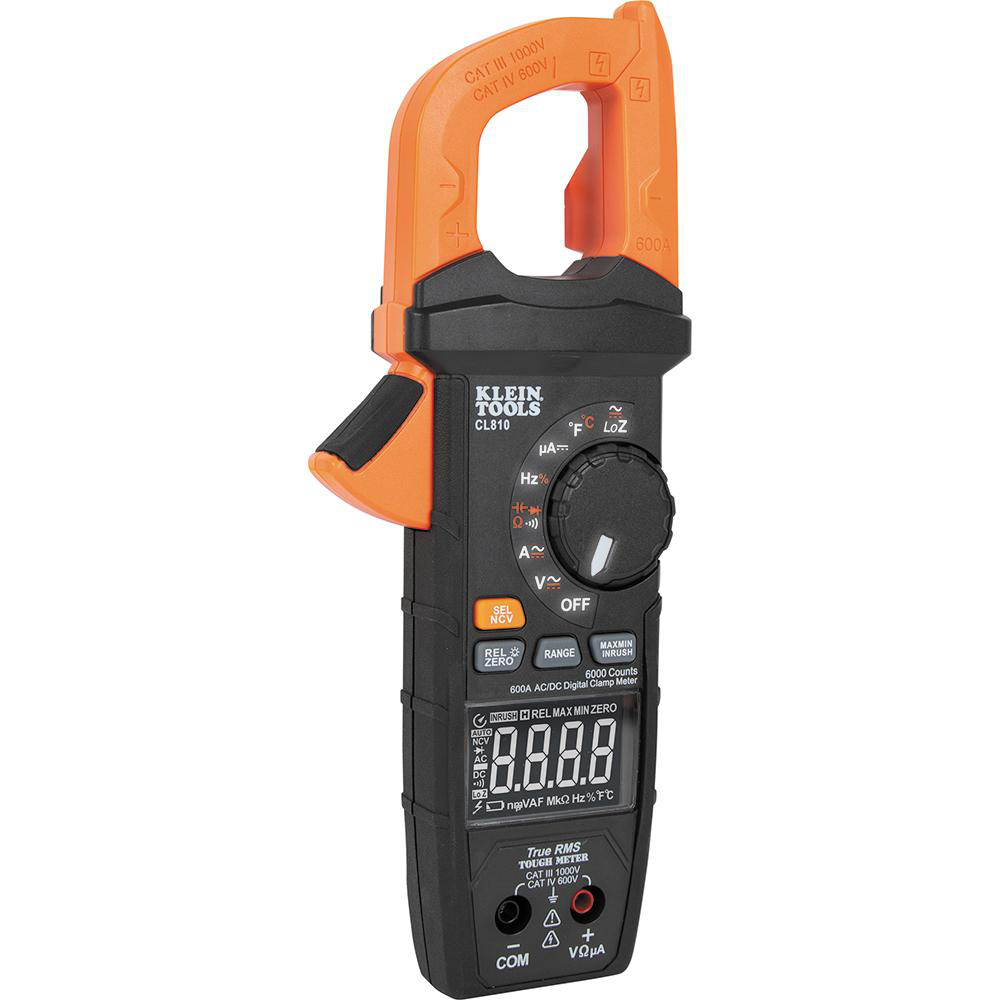 Product image for KLEIN CL810 METER TRMS CLAMP METER 600A AC/DC AUTO-RANGING CLAMP METER WITH WORKLIGHT
