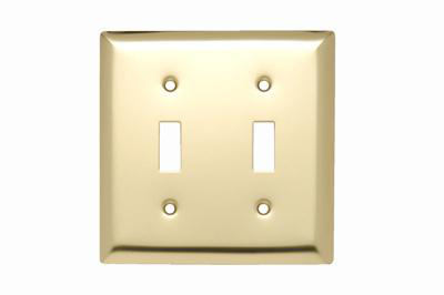 Product image for 2-Gang Polished Brass Wall Plate, 2 Toggle Openings