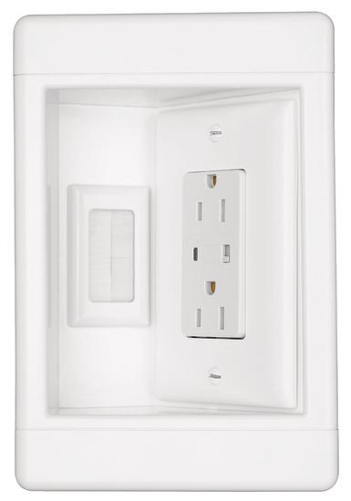 Product image for Single-Gang Recessed TV Box with Surge Protective Duplex Receptacle and Cable
