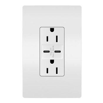 Product image for radiant® 15A Tamper-Resistant Ultra-Fast USB Type C/C Outlet, White