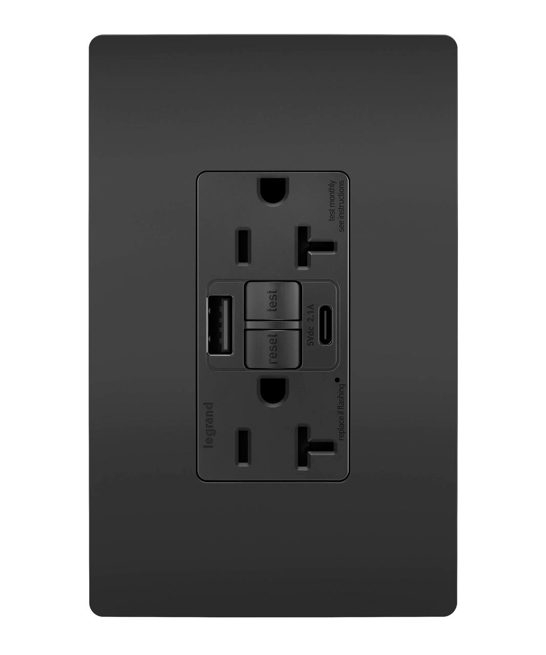 Product image for radiant® Tamper-Resistant 20A Duplex Self-Test GFCI Receptacles with SafeLock®