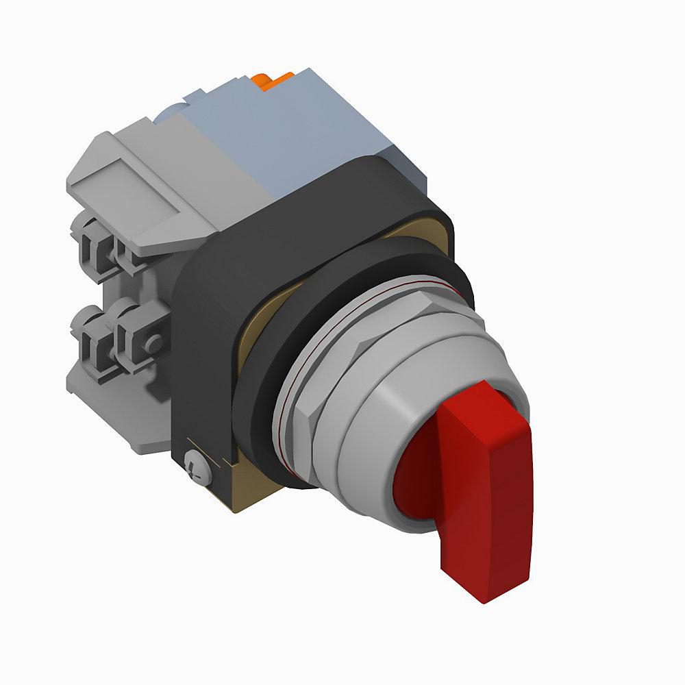 Product image for Switch selector 1NO-1NC spring return from right knob lever LED B7-cam 120V red