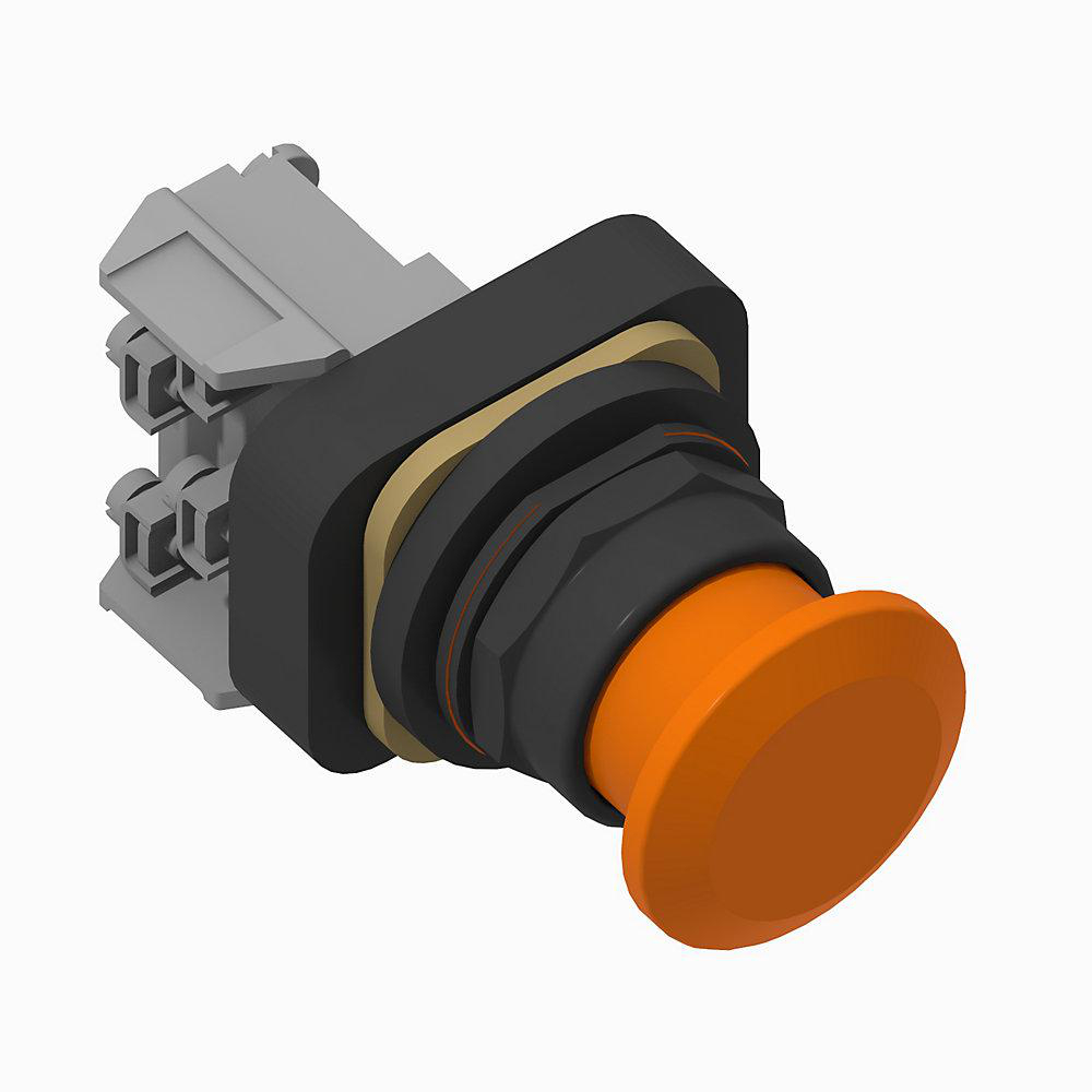 Product image for Pushbutton push-pull 1NCLB-1NC mushroom head momentary out/in & maintained center orange