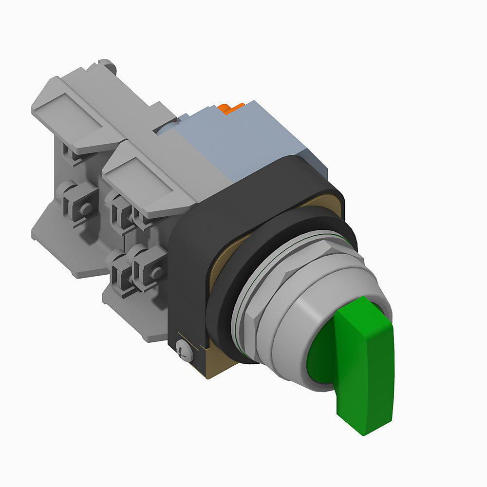 Product image for Switch selector 1NO-2NC maintained knob lever C1-cam 120V green