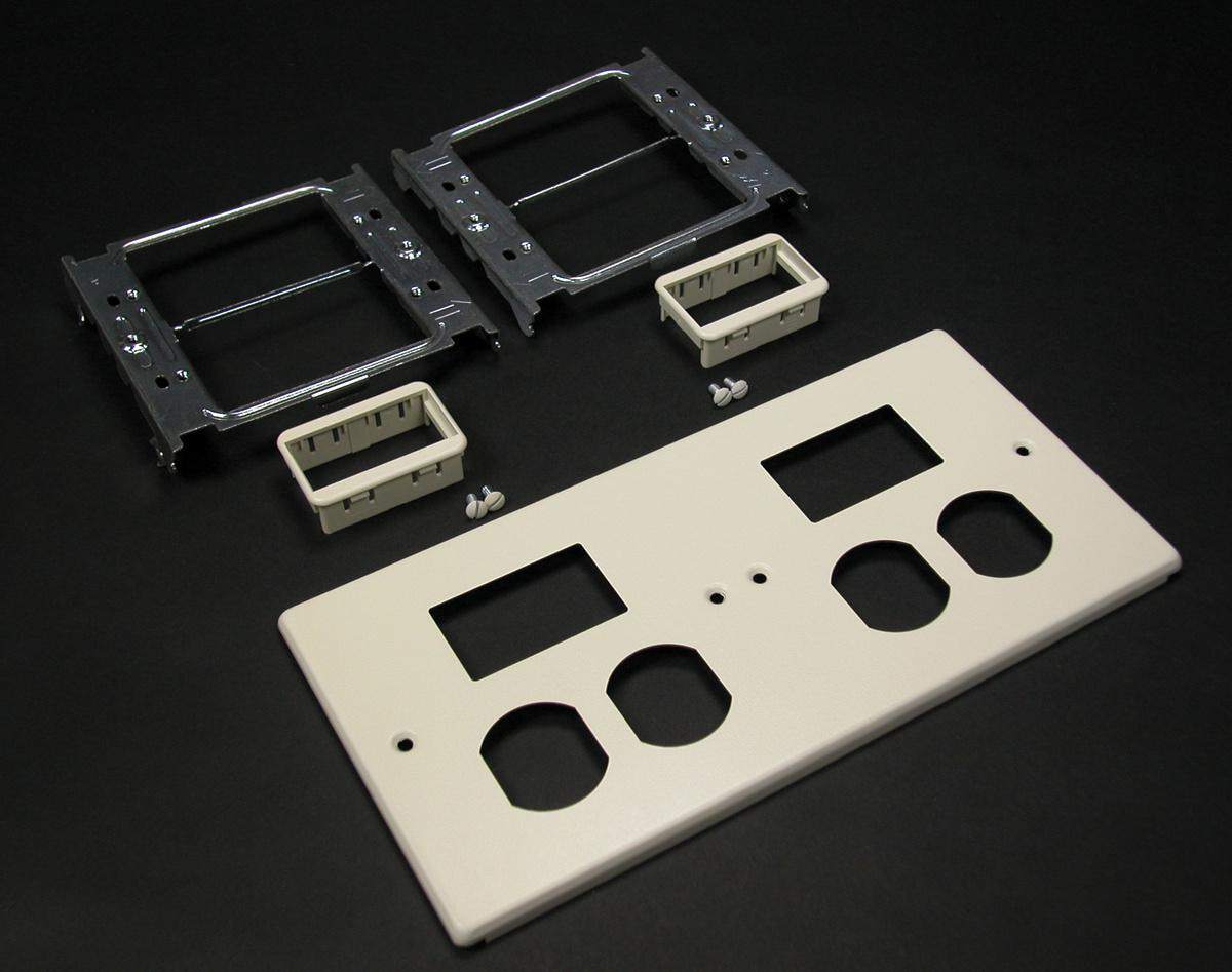 Product image for 4-GANG W/TWO DUPLEX AND TWO SERIES II MINI ADAPTER BEZELS-GRAY
