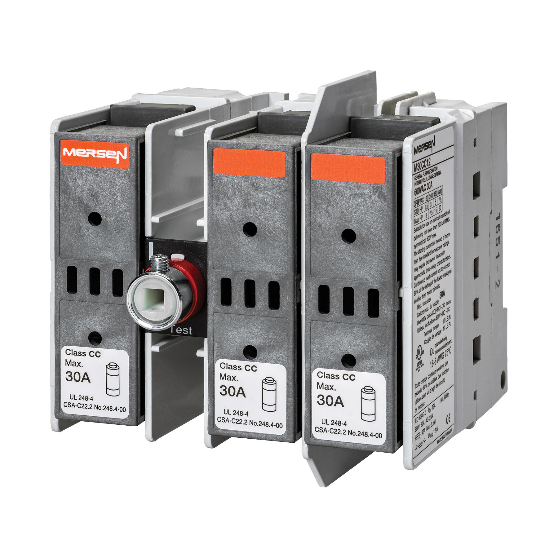 Product image for UL 98 Fusible Switch 600VAC Class CC 30A 3-Pole Configuration: 1-2