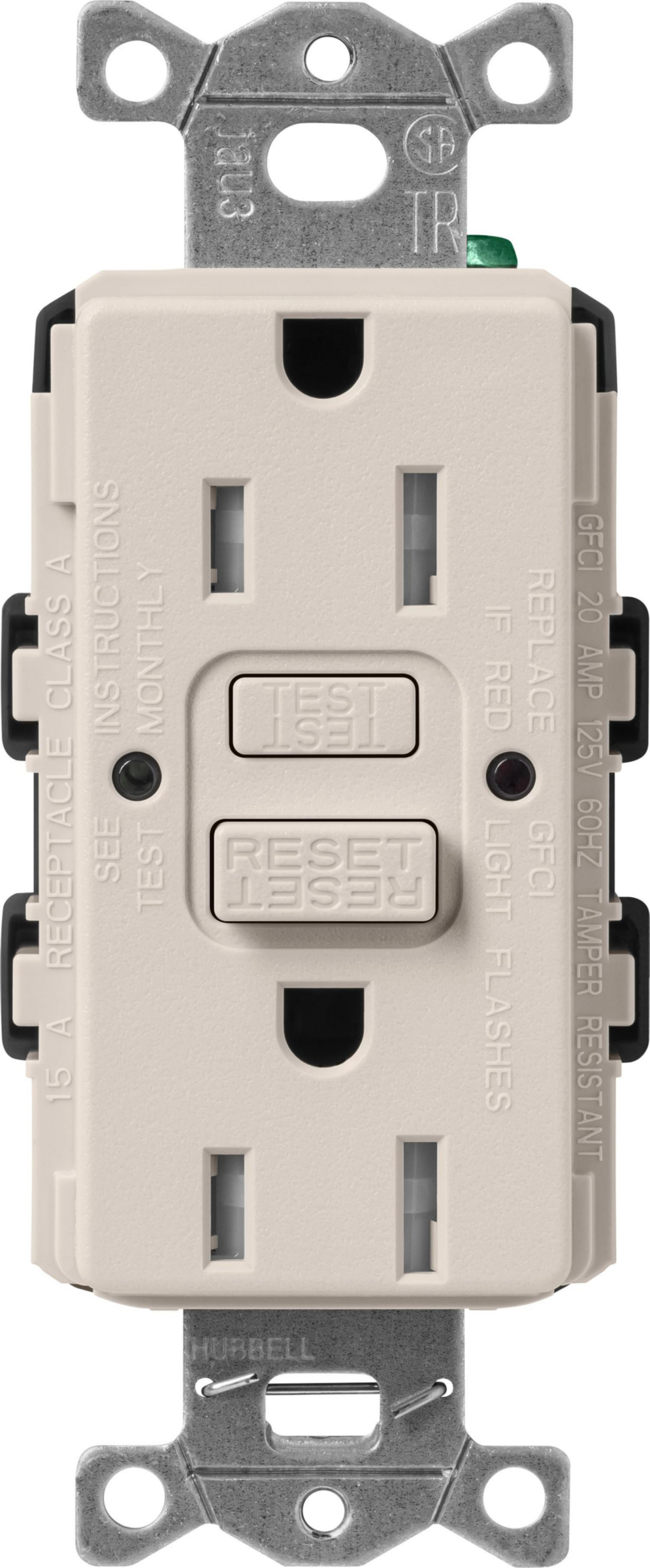 Product image for Receptacle GFCI tamper resistant 125V 15A taupe