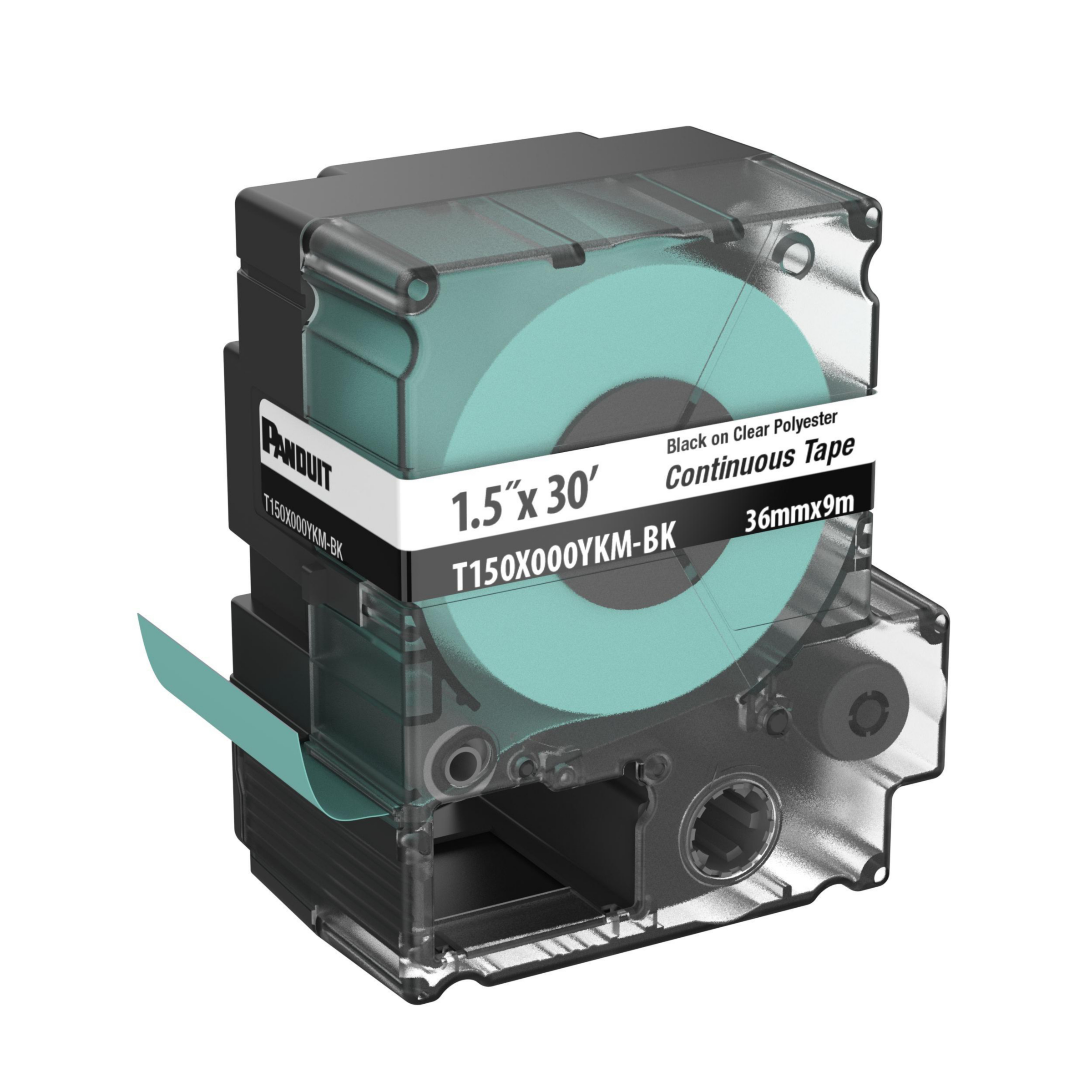 Product image for PXE™ T150X000YKM-BK MP Printer Cont. Tape, Safety & ID, Polyest, Blk/Clr, 1.5"