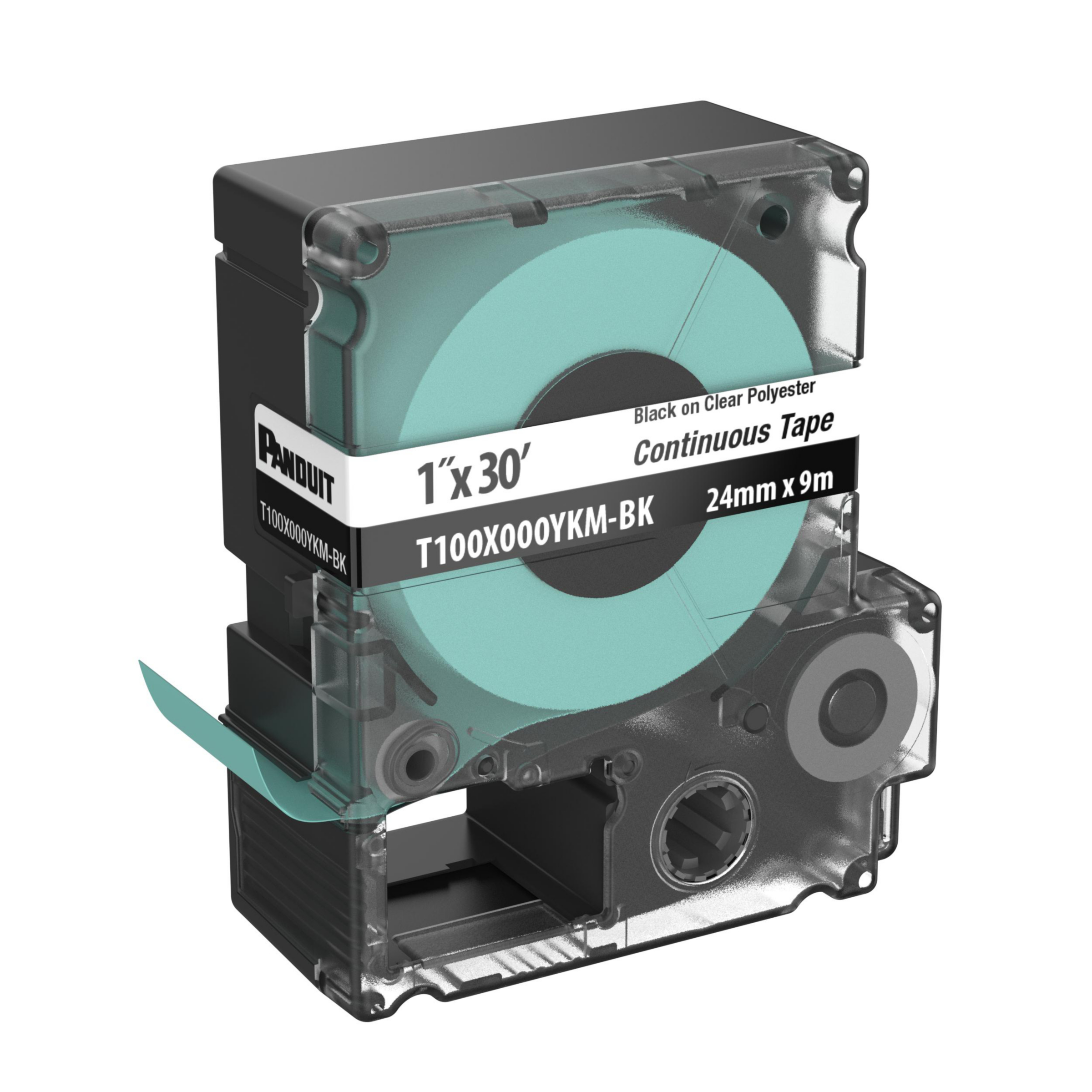 Product image for PXE™ T100X000YKM-BK MP Printer Cont Tape, Safety & ID, Polyester, Blk/Clr, 1" W