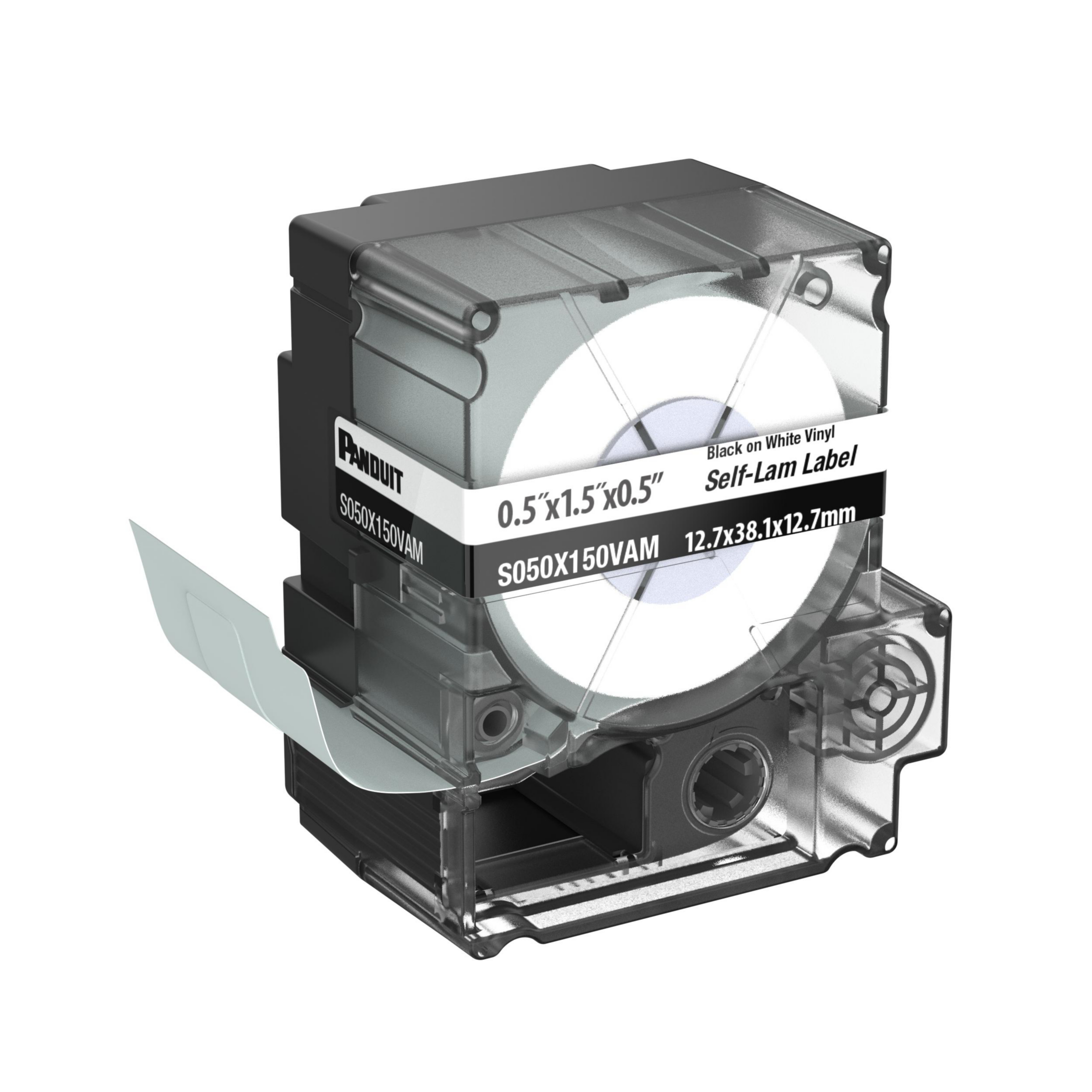 Product image for PXE™ S050X150VAM MP Printer Self-Lam Label, Vinyl, White, 1.5"x0.5", 0.5"POH