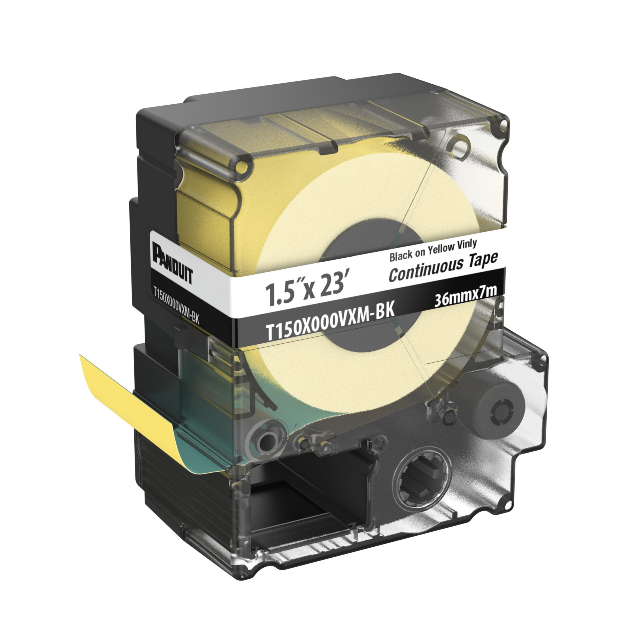 Product image for PXE™ T150X000VXM-BK MP Printer Cont. Tape, Safety & ID, Vinyl, Blk/Ylw, 1.5" W