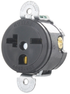 Product image for Receptacle straight single short strap 2P 3W 250V 20AMP black
