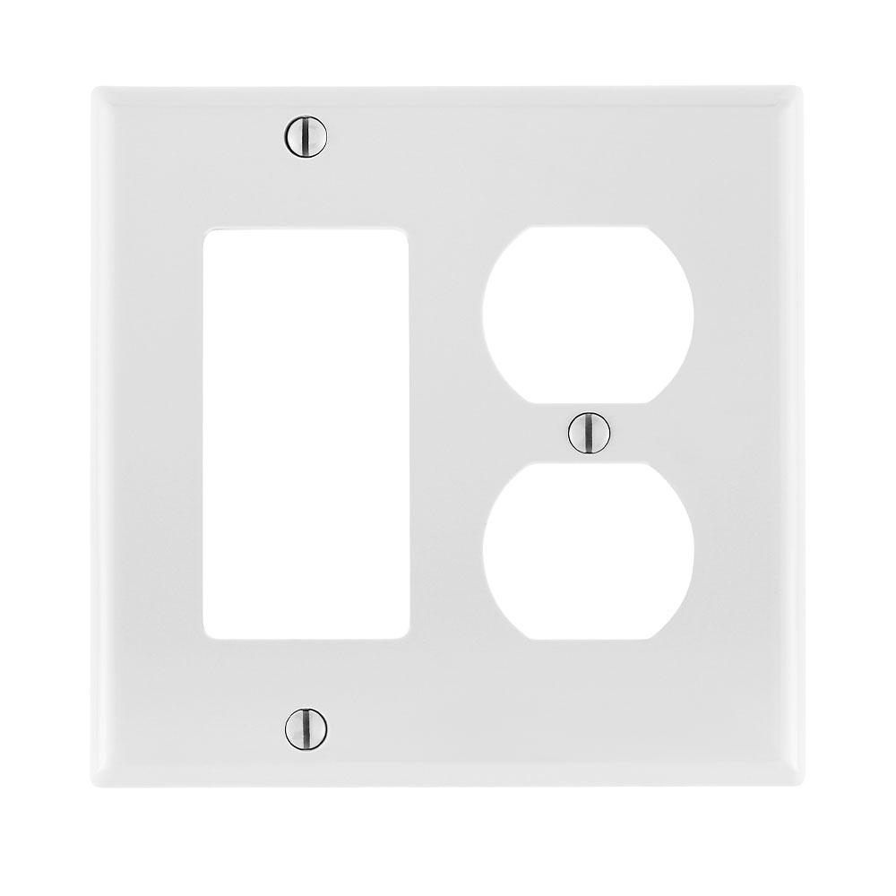 Product image for Wallplate combination standard 2-gang 1-duplex 1-decora/GFCI thermoplastic white