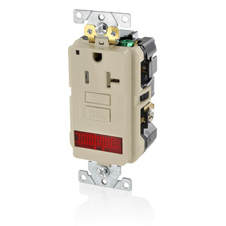 Product image for Receptacle GFCI industrial grade LED pilot light 20A 125V light almond