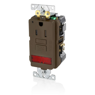 Product image for Receptacle GFCI industrial grade LED pilot light 15A 125V brown