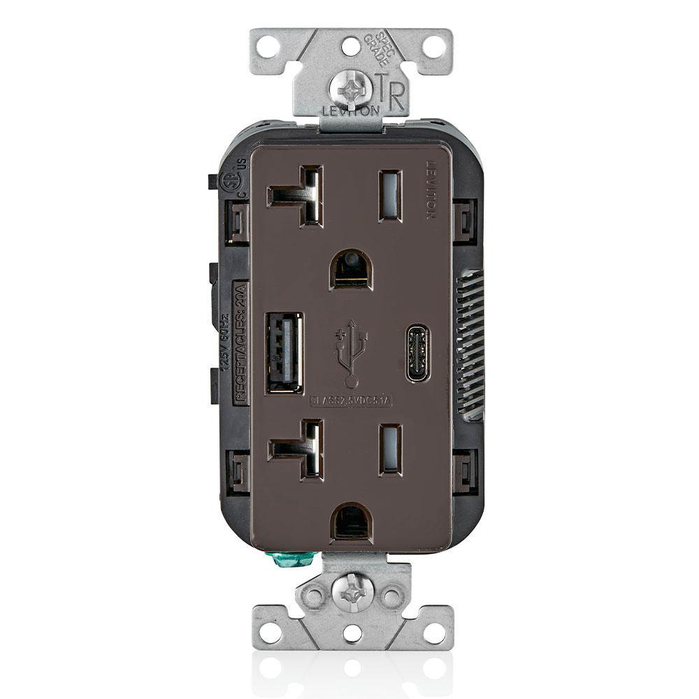 Product image for 5.1A USB Type A/Type-C Wall Outlet Charger with 20A Tamper-Resistant