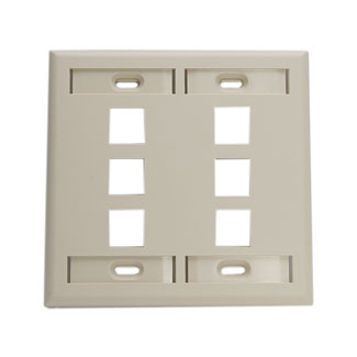 Product image for Plate wall 2-gang 6-port ID window plastic ivory