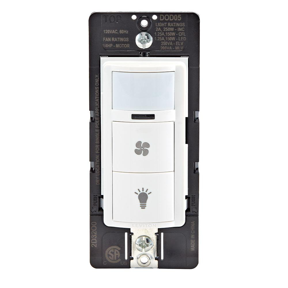 Product image for Decora In-Wall Combination Occupancy Sensor with Fan Switch, 1/4 HP,