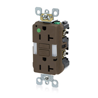 Product image for Receptacle GFCI hospital grade LED guide light 20A 125V brown