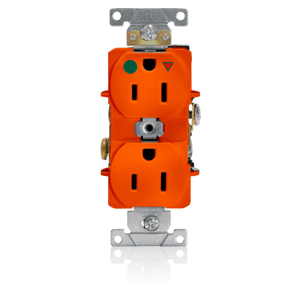 Product image for 15 Amp Isolated Ground Duplex Receptacle/Outlet, Hospital Grade, Self-Grounding