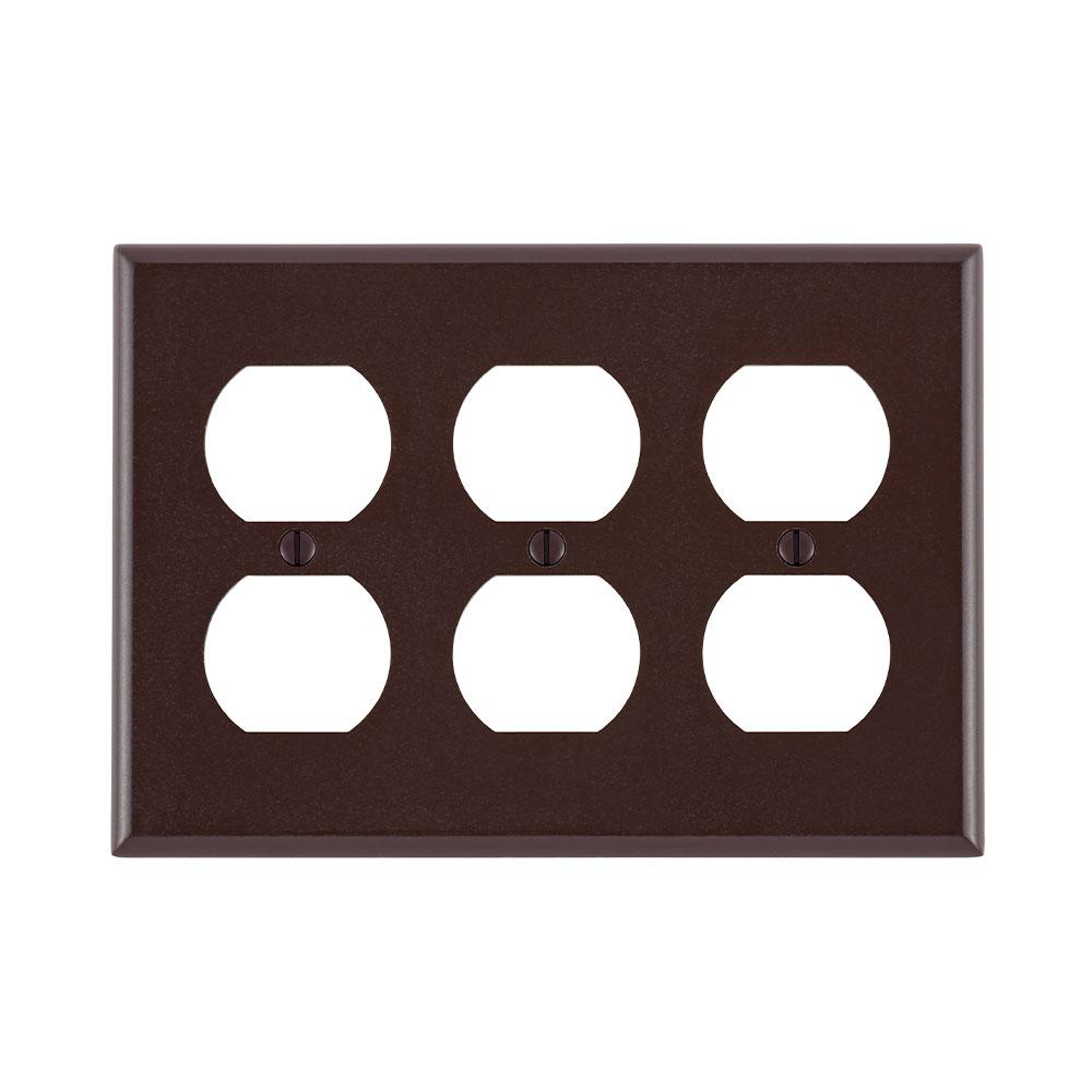 Product image for Wallplate standard 3-gang duplex receptacle thermoset brown