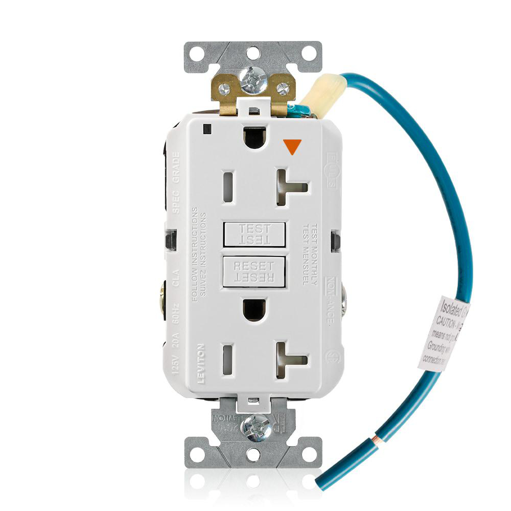 Product image for 20 Amp SmartlockPro® Isolated Ground GFCI Receptacle/Outlet, Industrial Grade,