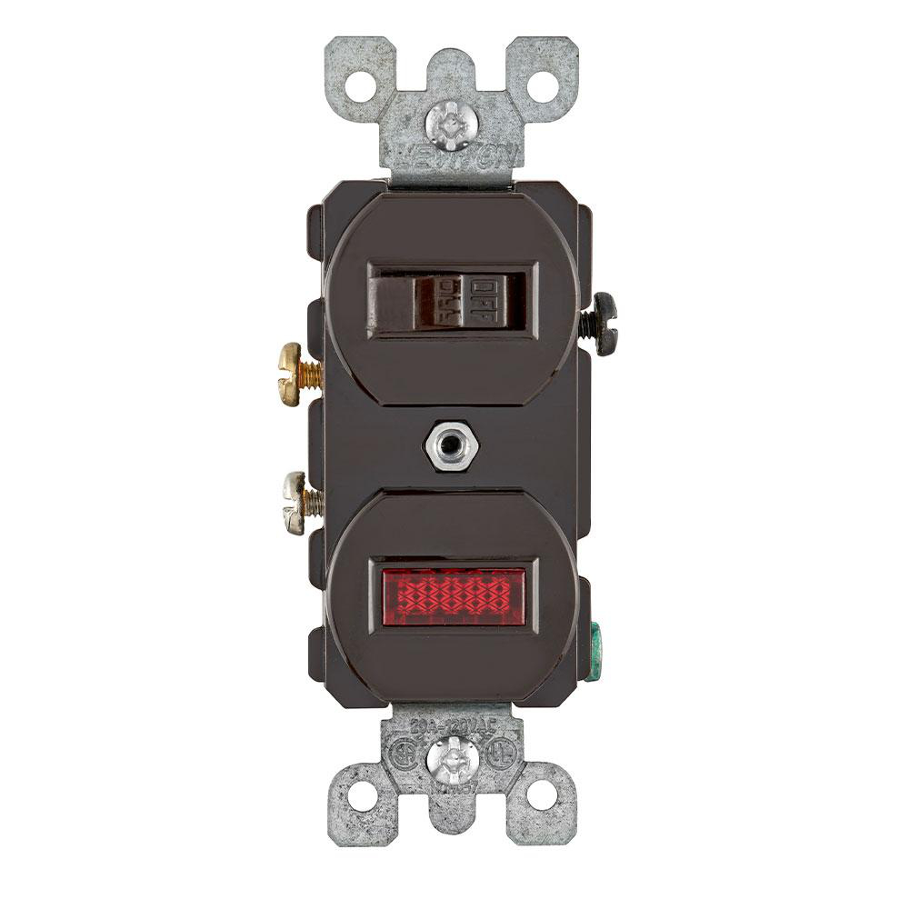 Product image for Switch combination 1-pole neon pilot 120V 20AMP brown