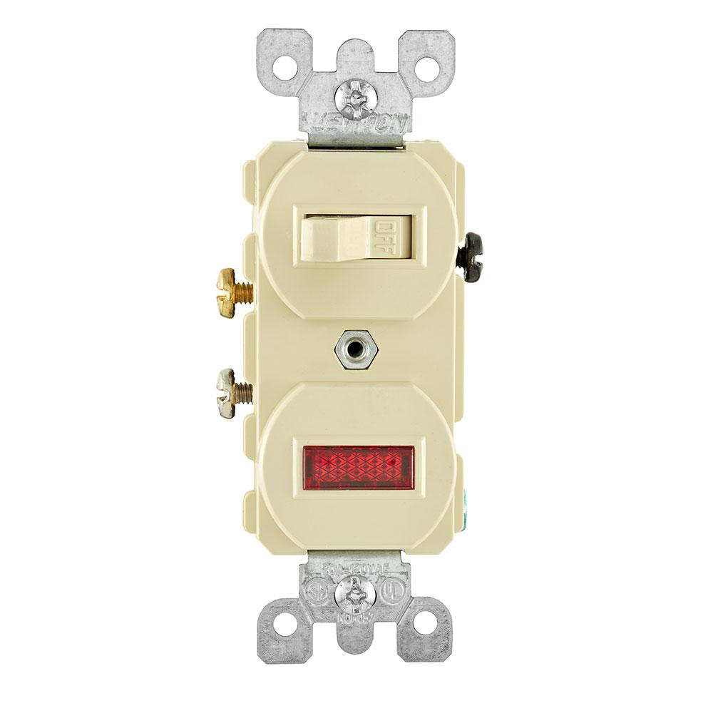 Product image for Switch combination duplex 1-pole/neon pilot AC 120V 20AMP ivory