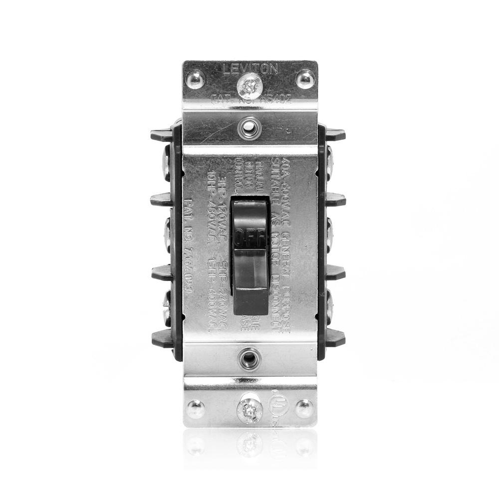 Product image for Switch toggle 3-pole AC motor starting 40A 600V black