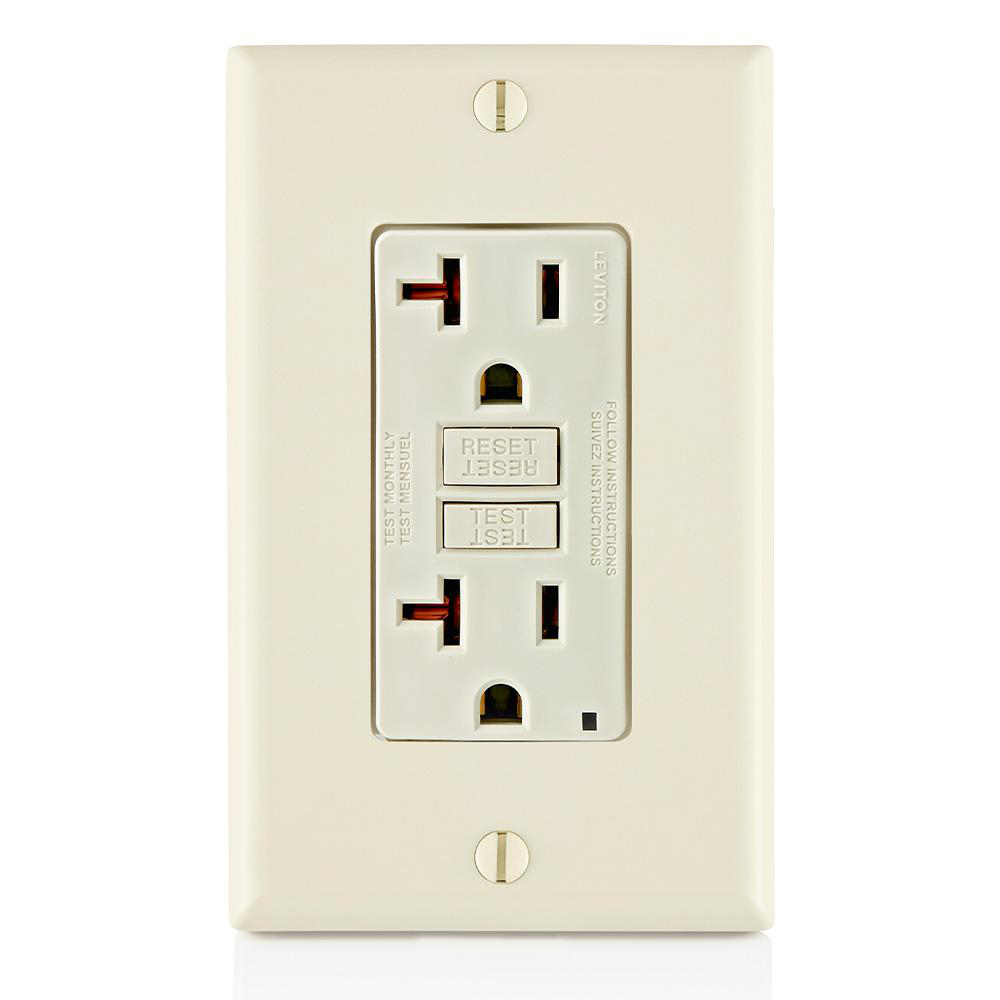 Product image for Receptacle GFCI commercial grade LED 20A 125V light almond
