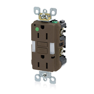 Product image for Receptacle GFCI hospital grade LED guide light 15A 125V brown