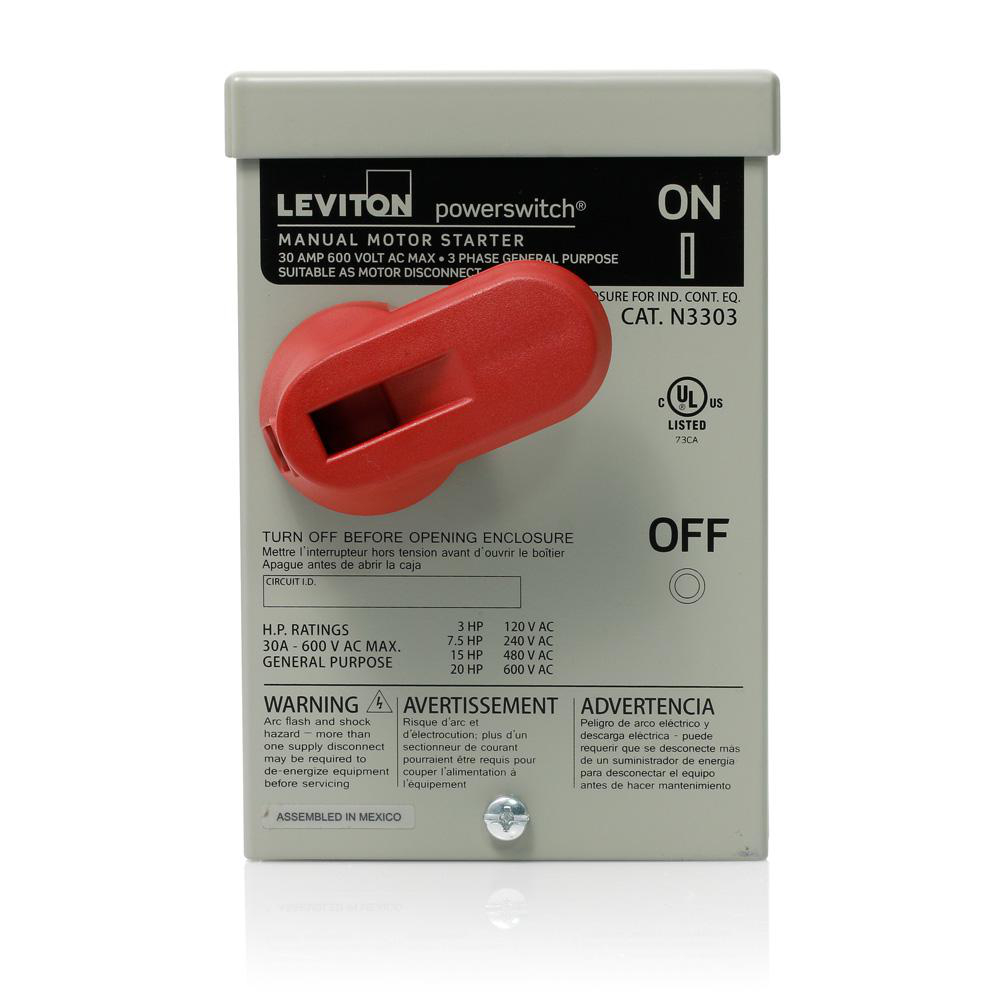 Product image for LEVITON N3303-DS DISCONNECT 30A TYPE3R METAL ENCLOSURE 600V 3POLE